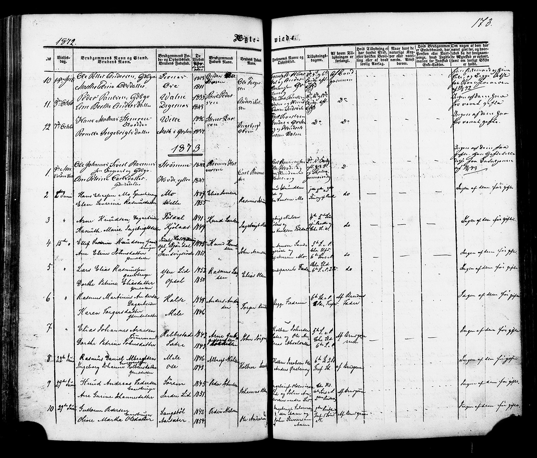 Ministerialprotokoller, klokkerbøker og fødselsregistre - Møre og Romsdal, AV/SAT-A-1454/513/L0175: Parish register (official) no. 513A02, 1856-1877, p. 173