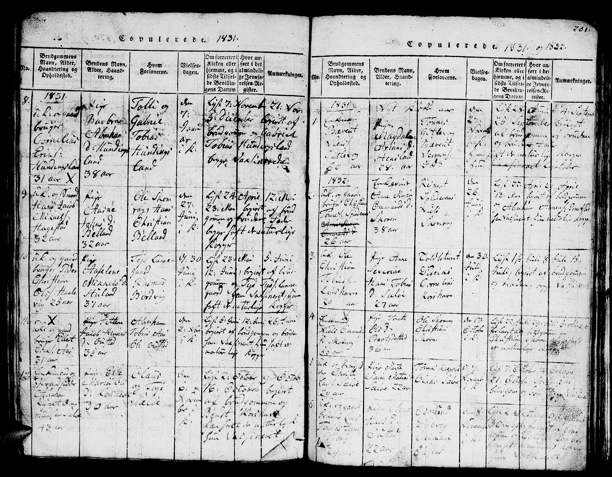 Lyngdal sokneprestkontor, SAK/1111-0029/F/Fb/Fba/L0001: Parish register (copy) no. B 1, 1816-1876, p. 201