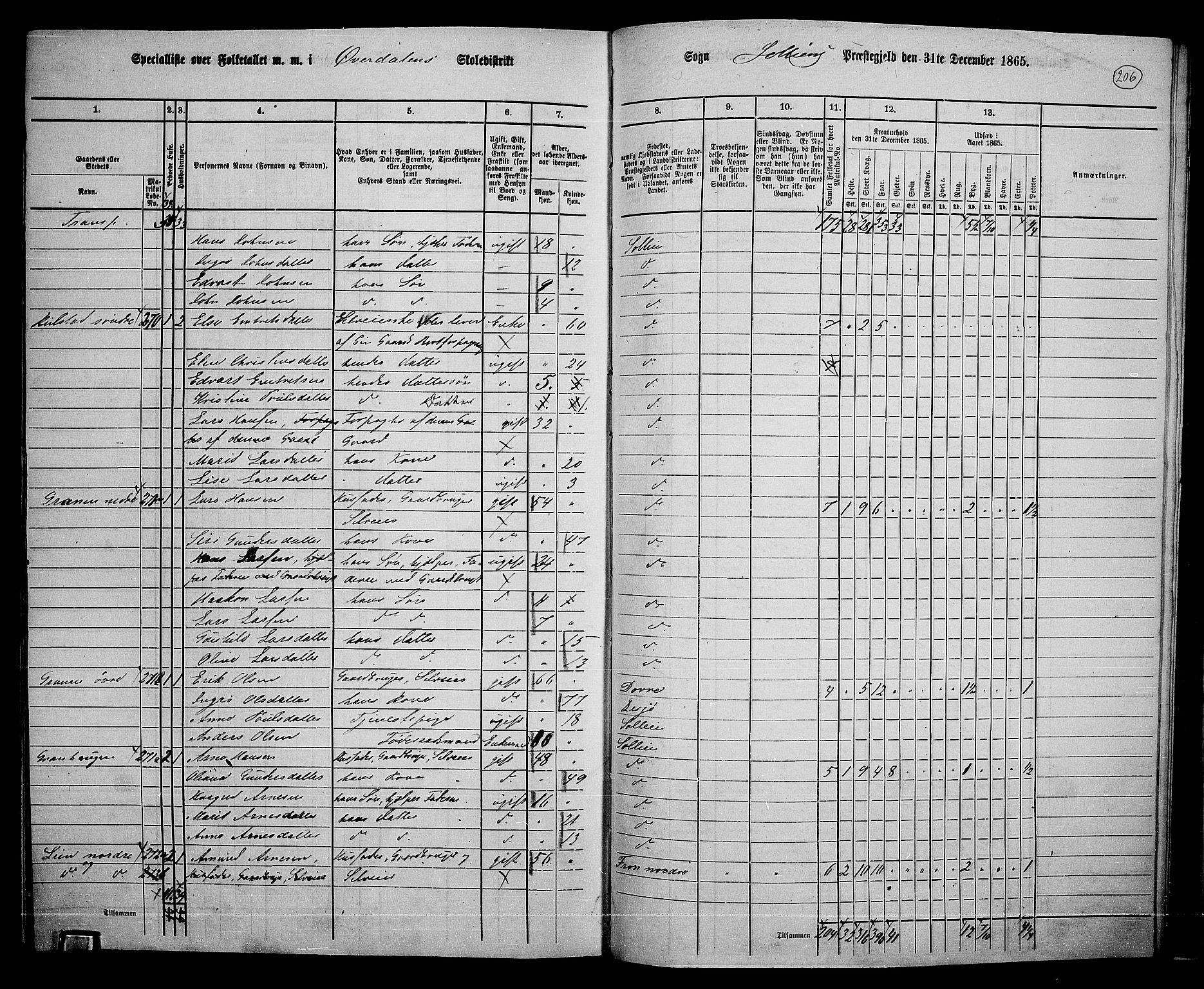 RA, 1865 census for Sollia, 1865, p. 14