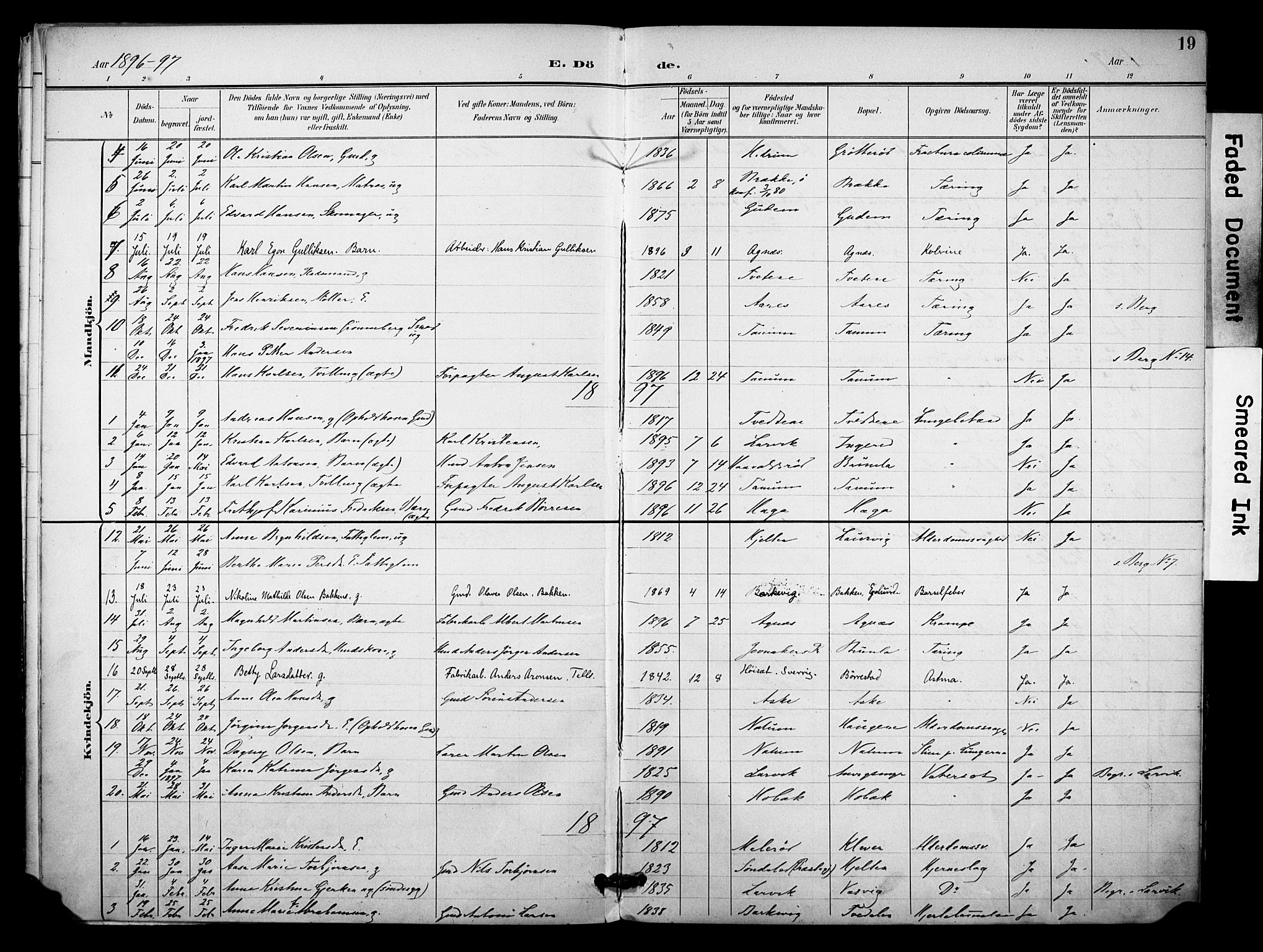 Brunlanes kirkebøker, SAKO/A-342/F/Fc/L0002: Parish register (official) no. III 2, 1895-1899, p. 19