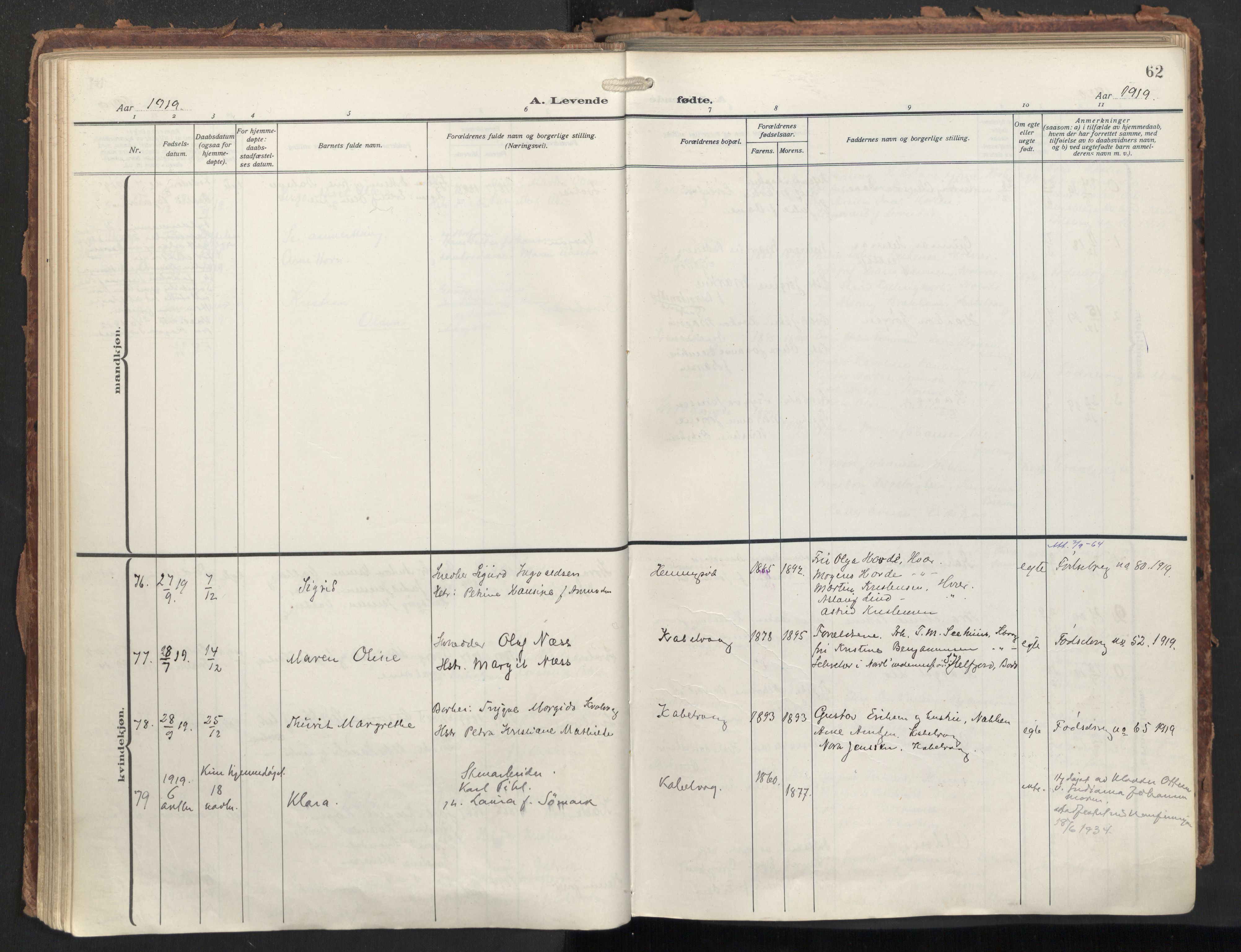 Ministerialprotokoller, klokkerbøker og fødselsregistre - Nordland, AV/SAT-A-1459/874/L1064: Parish register (official) no. 874A08, 1915-1926, p. 62