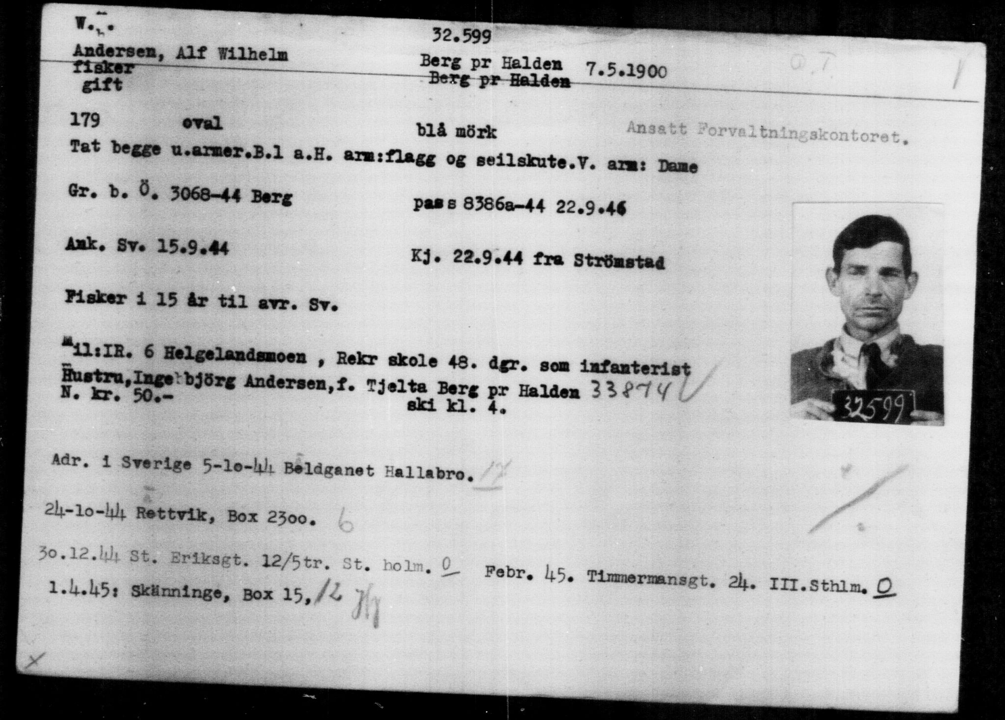 Utenriksstasjonene, Legasjonen i Stockholm, Flyktningkontoret, AV/RA-S-6753/V/Va/L0013: Kjesäterkartoteket, flyktninger med registreringsnr. 31500-34731, 1940-1945, p. 1159