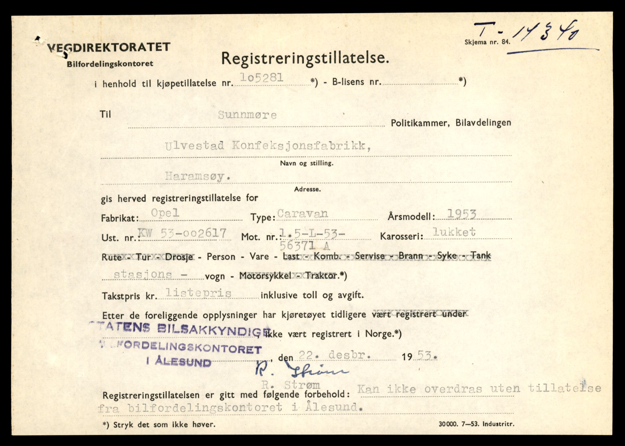 Møre og Romsdal vegkontor - Ålesund trafikkstasjon, AV/SAT-A-4099/F/Fe/L0045: Registreringskort for kjøretøy T 14320 - T 14444, 1927-1998, p. 537