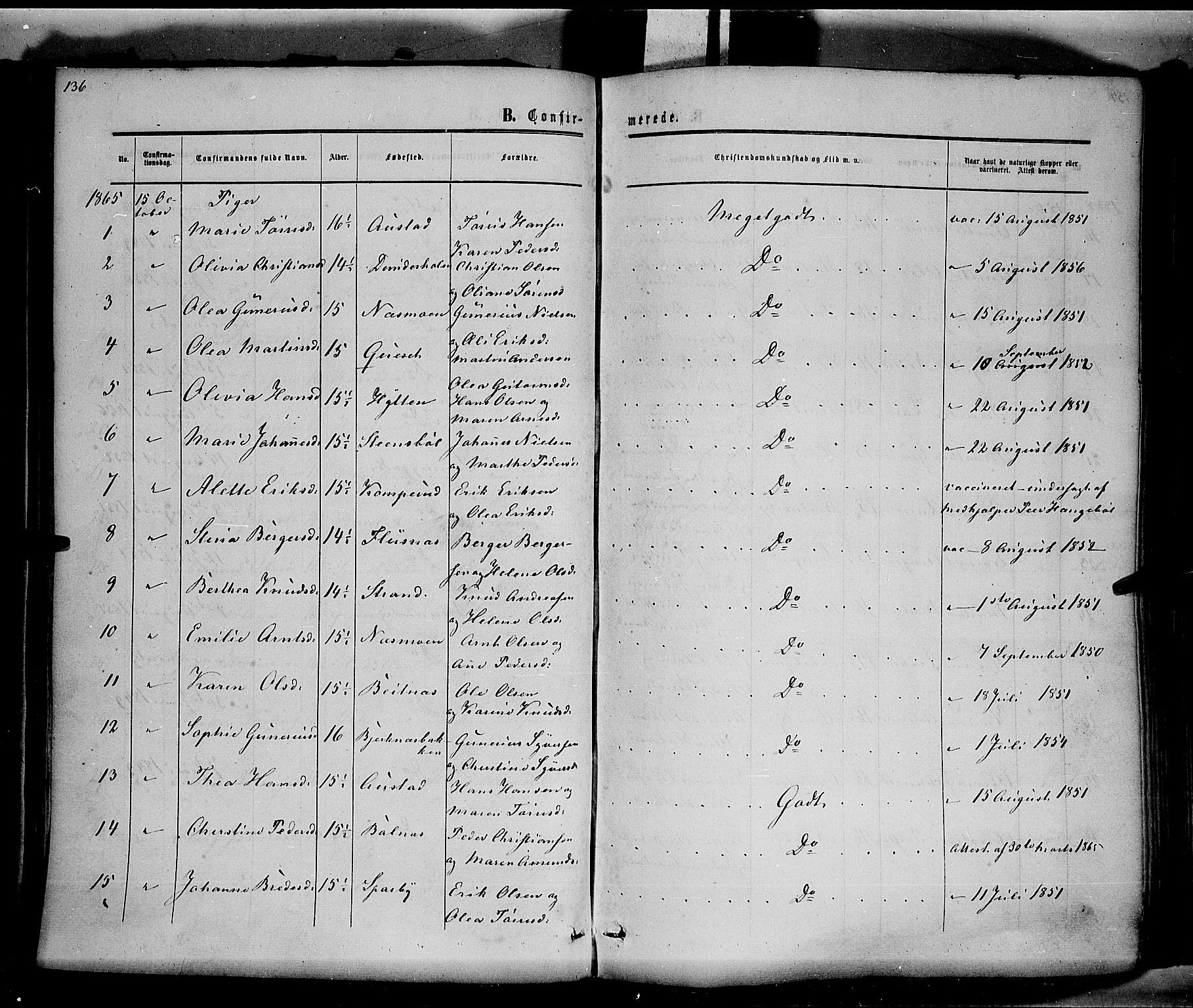 Hof prestekontor, AV/SAH-PREST-038/H/Ha/Haa/L0009: Parish register (official) no. 9, 1862-1877, p. 136