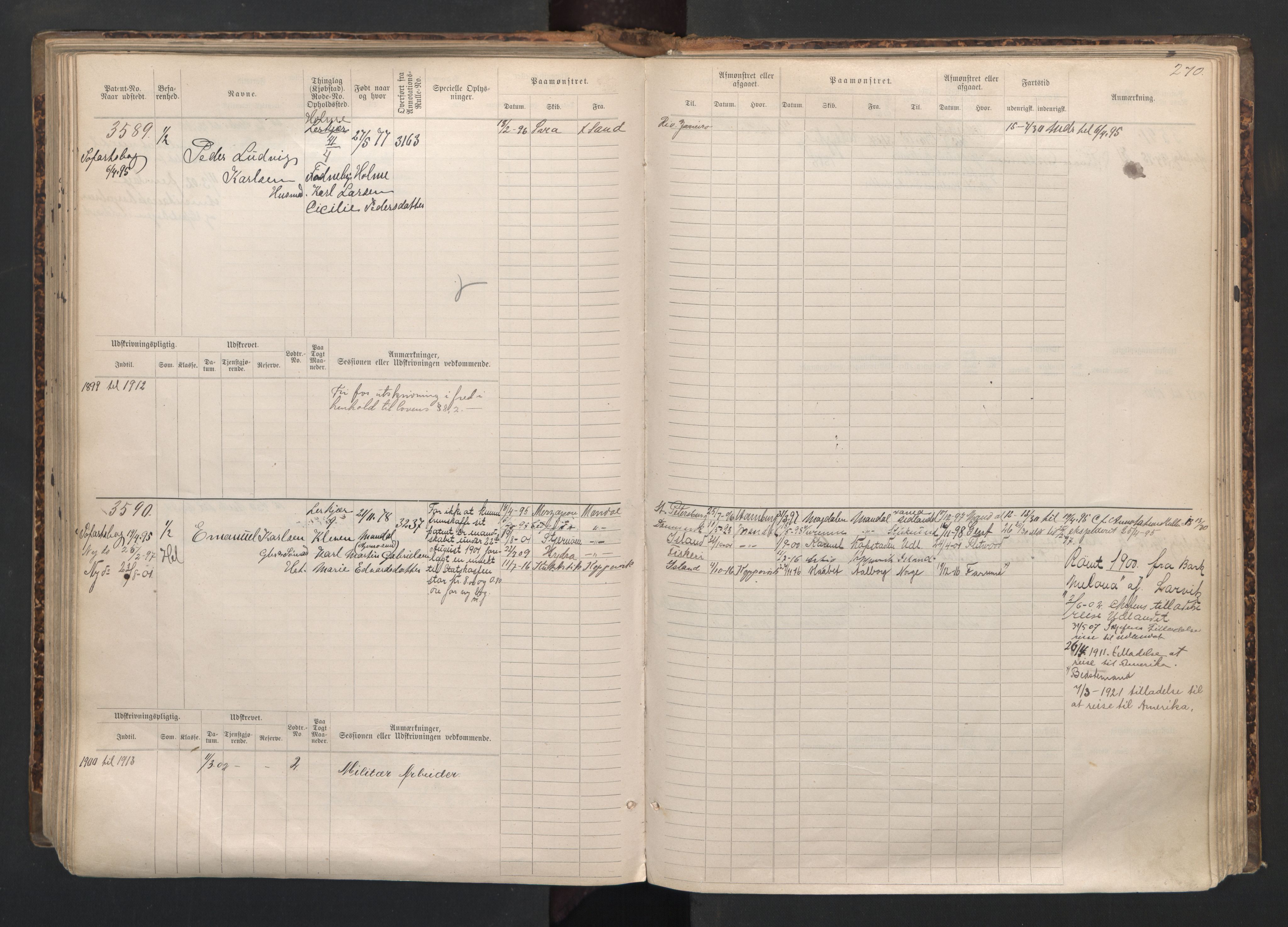 Mandal mønstringskrets, AV/SAK-2031-0016/F/Fb/L0015: Hovedrulle nr 3055-3820, Y-24, 1887-1940, p. 274