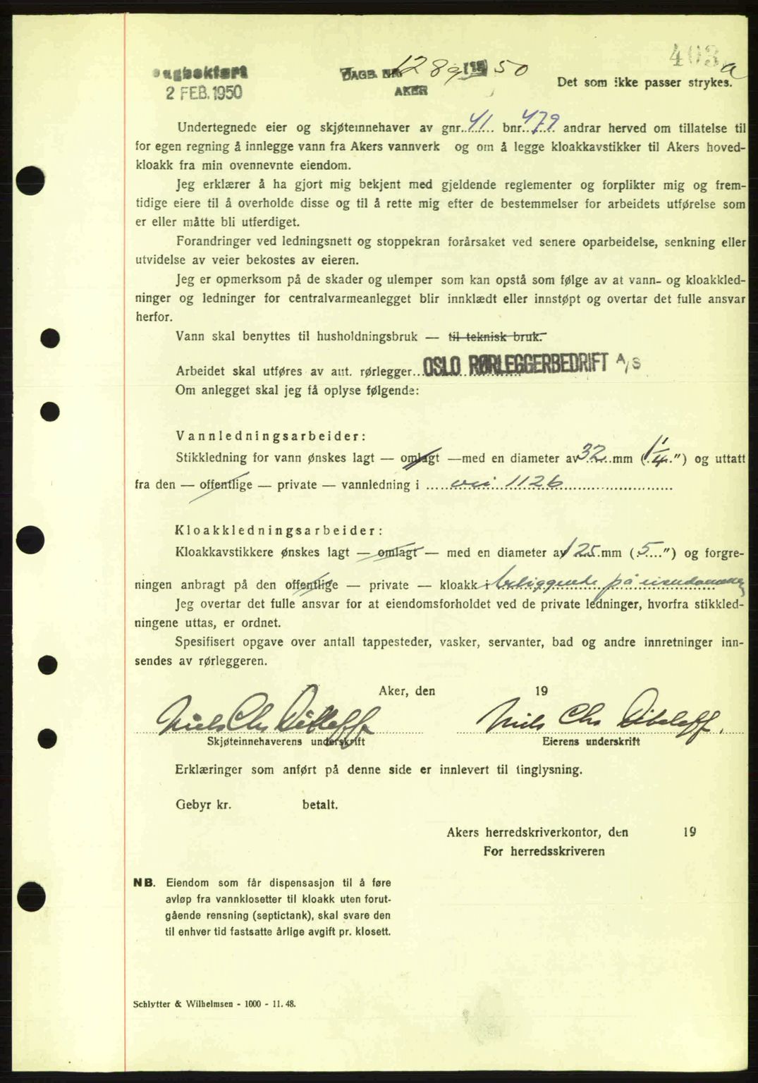Oslo byskriverembete, AV/SAO-A-10227/G/Gb/Gbd/Gbda/L0017: Mortgage book no. A215, 1949-1950, Diary no: : 1289/1950