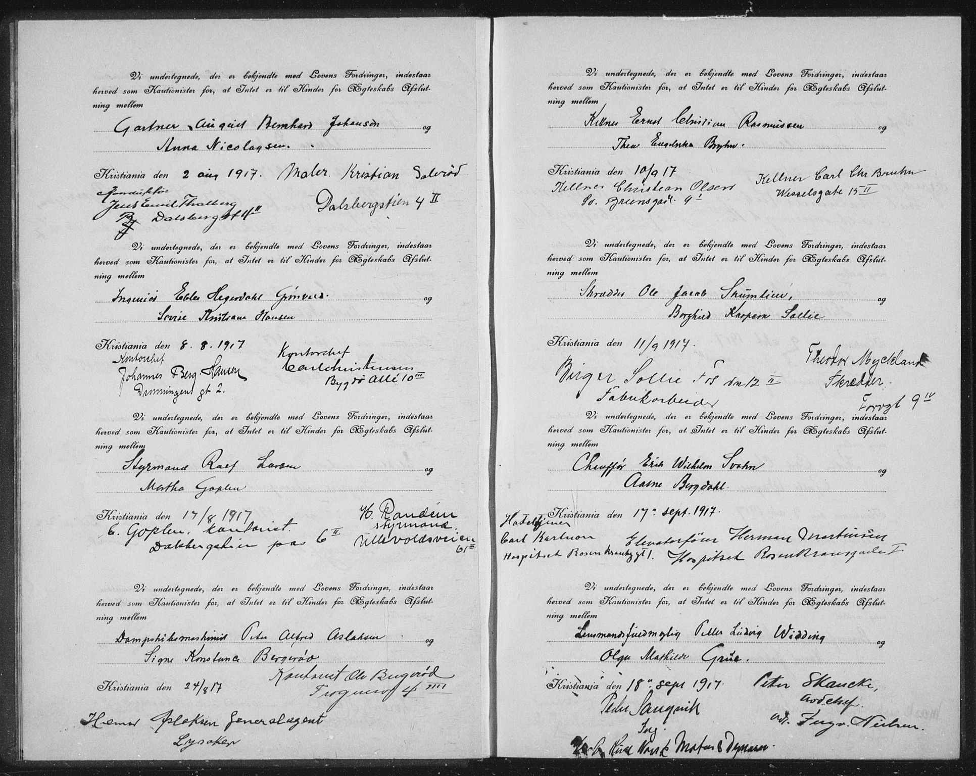Markus prestekontor Kirkebøker, AV/SAO-A-10830/K/L0001: Best man's statements no. 1, 1917-1918