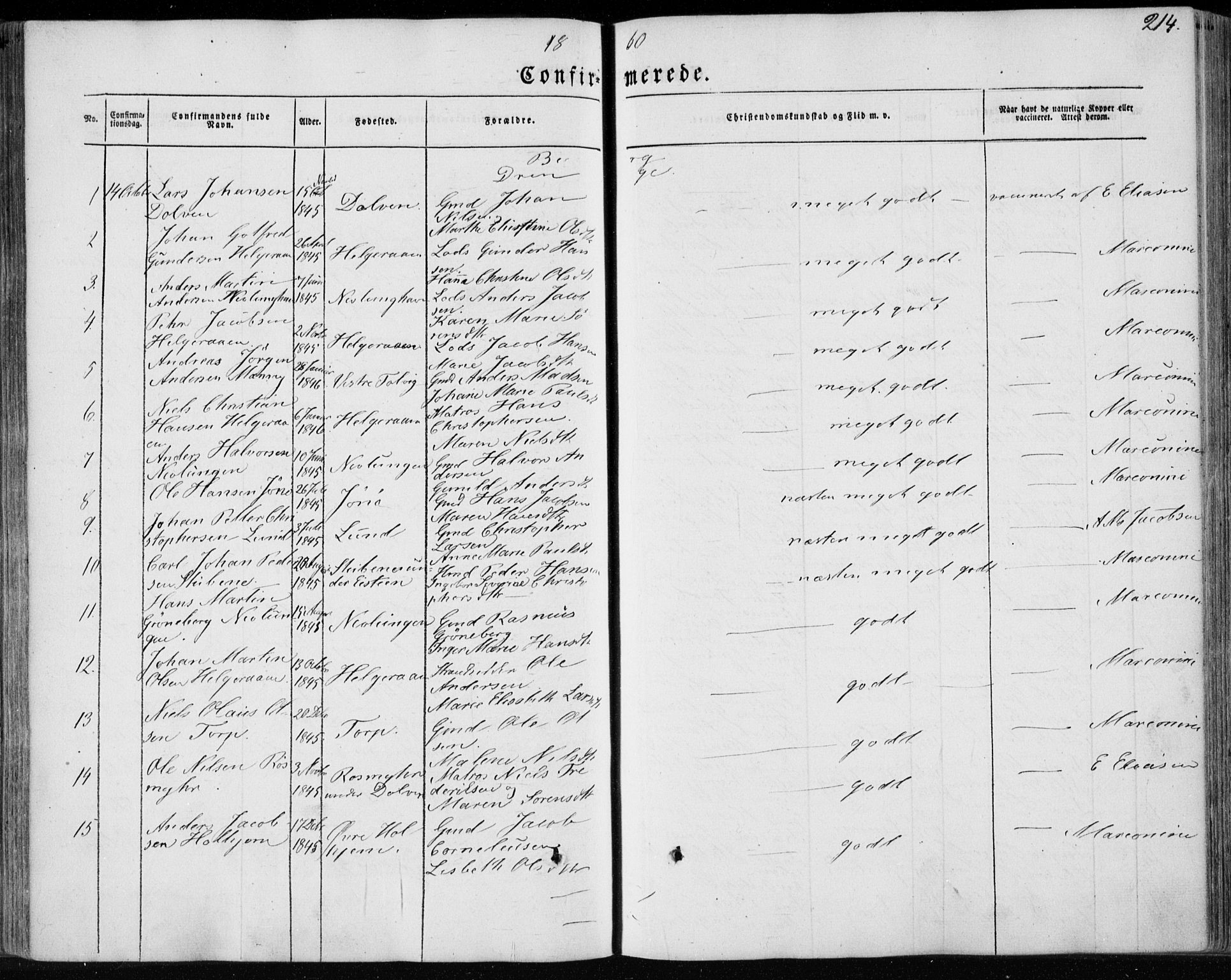 Brunlanes kirkebøker, AV/SAKO-A-342/F/Fa/L0004: Parish register (official) no. I 4, 1846-1862, p. 214