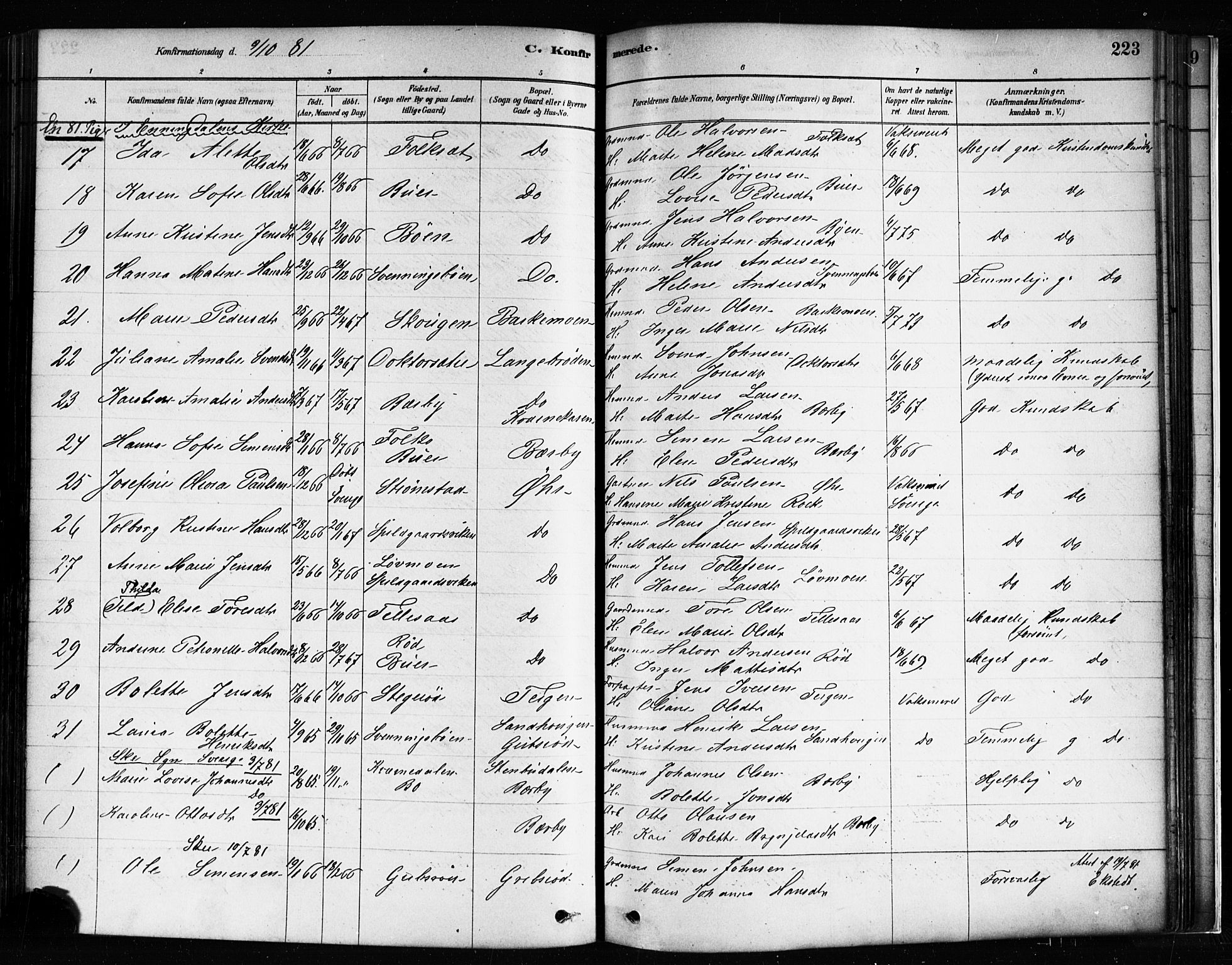 Idd prestekontor Kirkebøker, AV/SAO-A-10911/F/Fc/L0006a: Parish register (official) no. III 6A, 1878-1903, p. 223