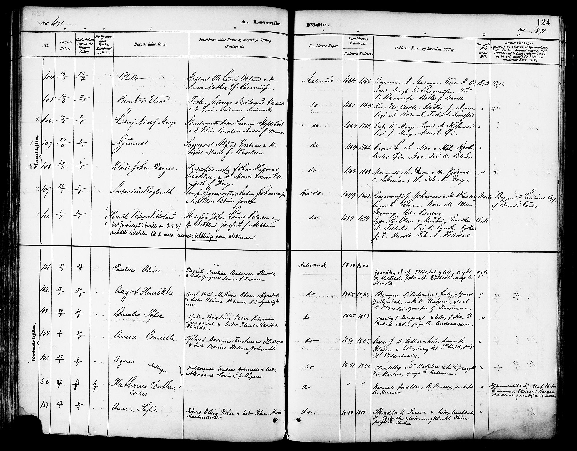 Ministerialprotokoller, klokkerbøker og fødselsregistre - Møre og Romsdal, SAT/A-1454/529/L0455: Parish register (official) no. 529A05, 1885-1893, p. 124