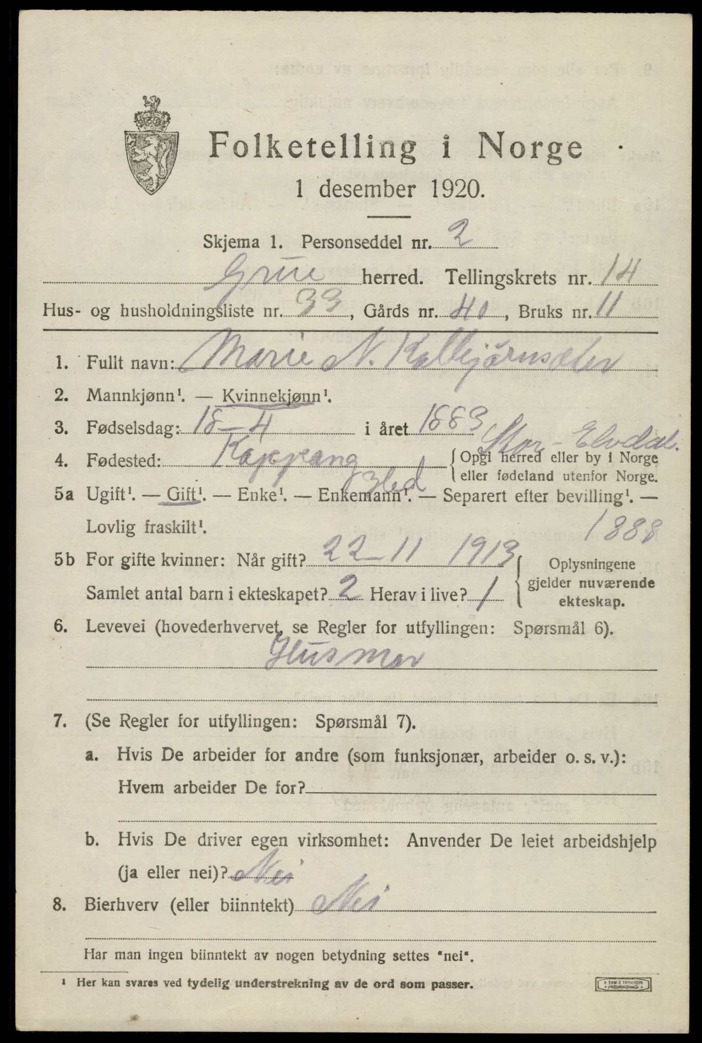 SAH, 1920 census for Grue, 1920, p. 13269