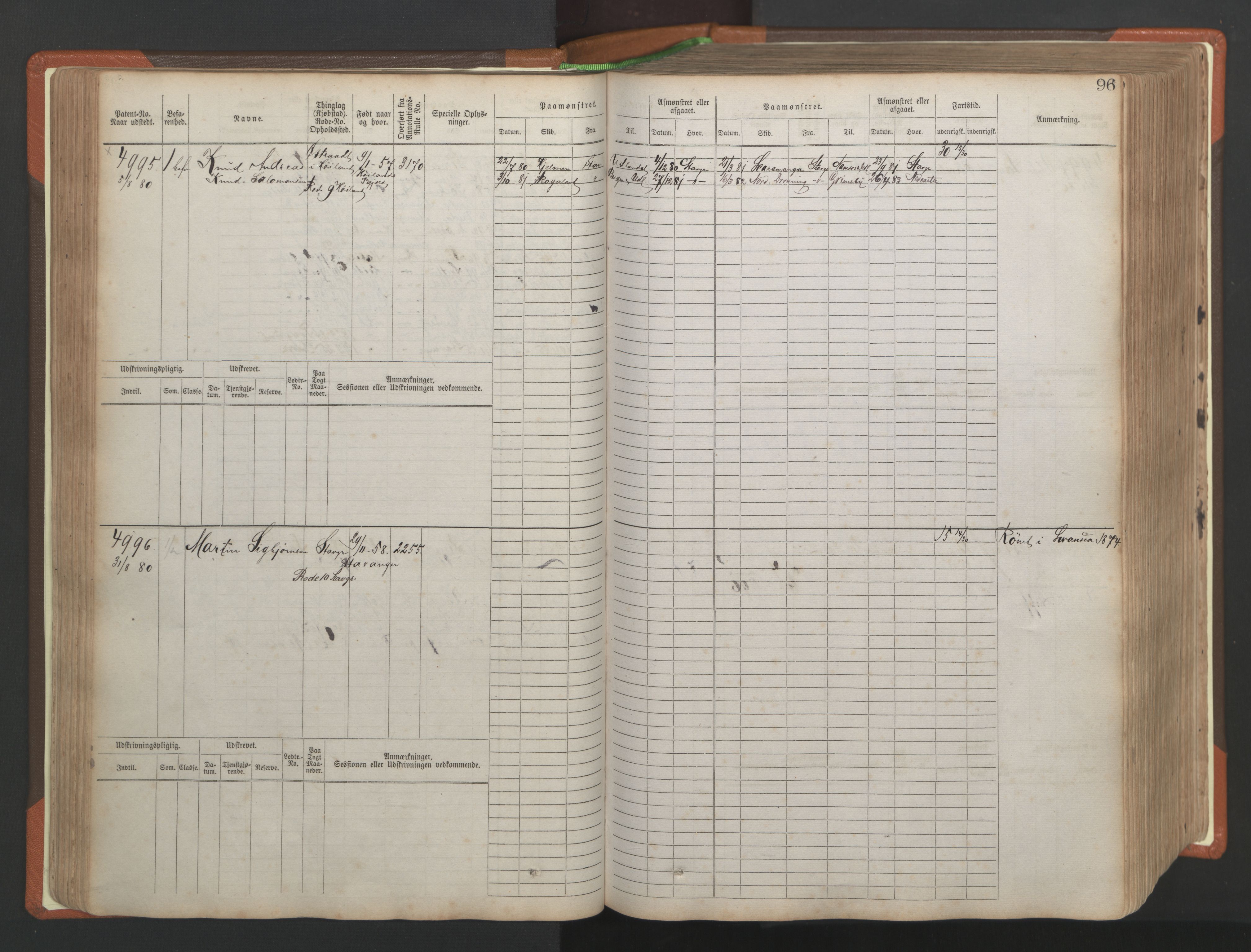 Stavanger sjømannskontor, AV/SAST-A-102006/F/Fb/Fbb/L0009: Sjøfartshovedrulle, patentnr. 4805-6006, 1879-1887, p. 102