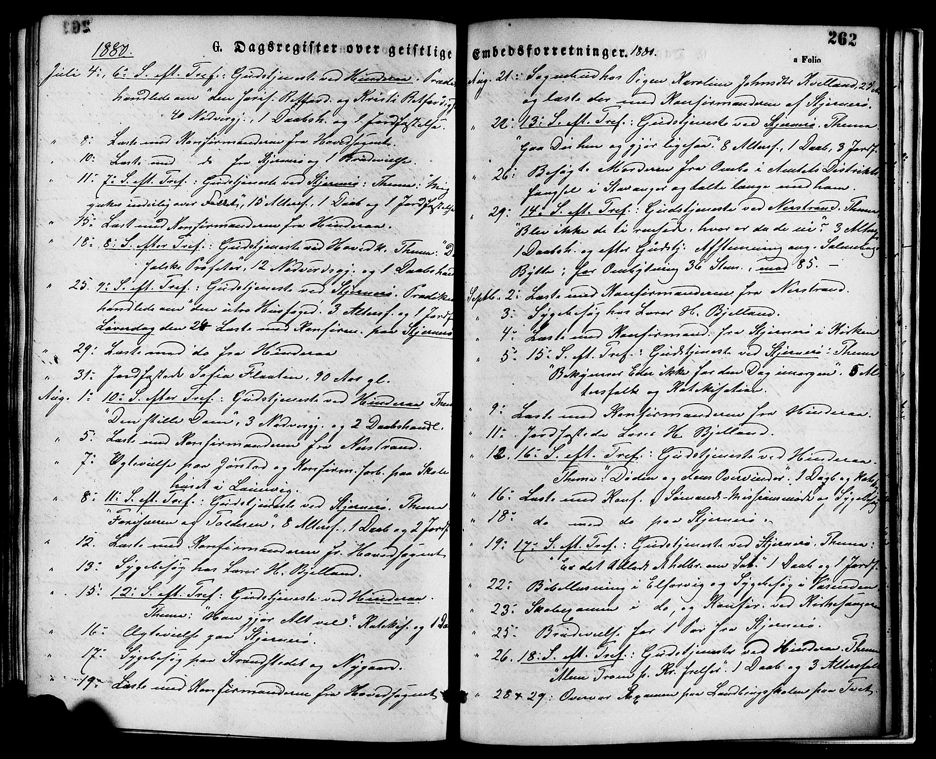 Nedstrand sokneprestkontor, AV/SAST-A-101841/01/IV: Parish register (official) no. A 11, 1877-1887, p. 262