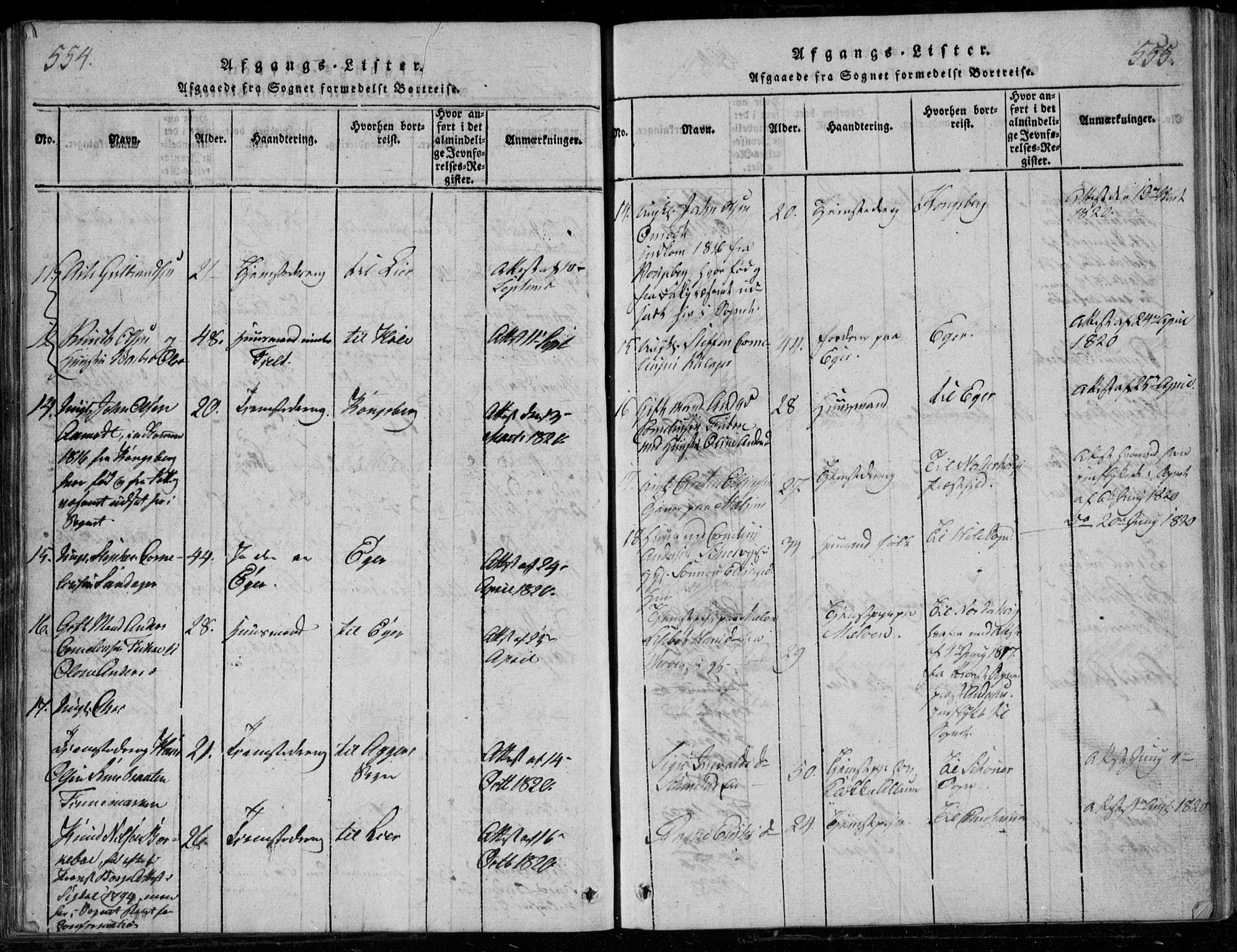 Modum kirkebøker, AV/SAKO-A-234/G/Ga/L0001: Parish register (copy) no. I 1, 1818-1824, p. 554-555