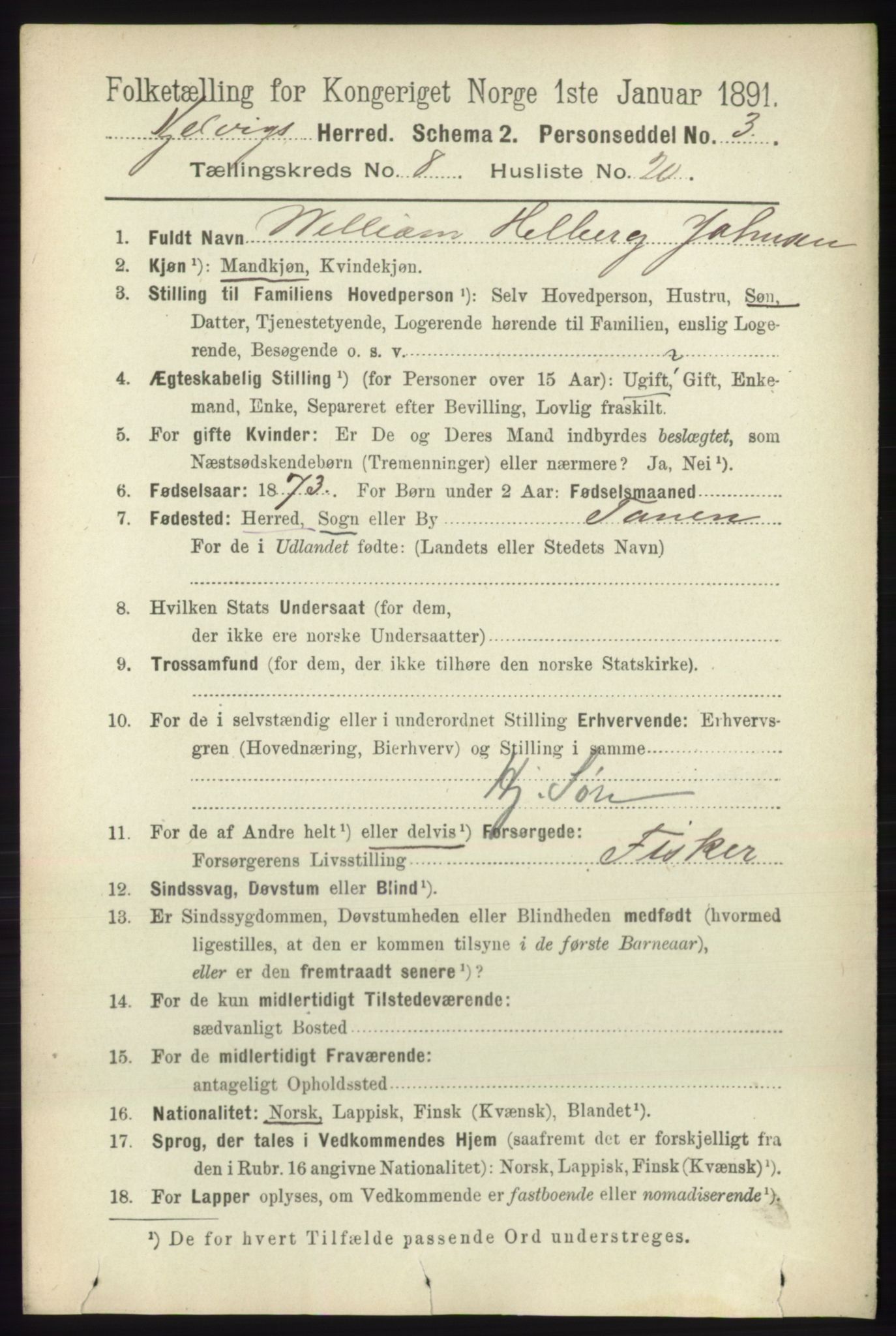 RA, 1891 census for 2019 Kjelvik, 1891, p. 1382