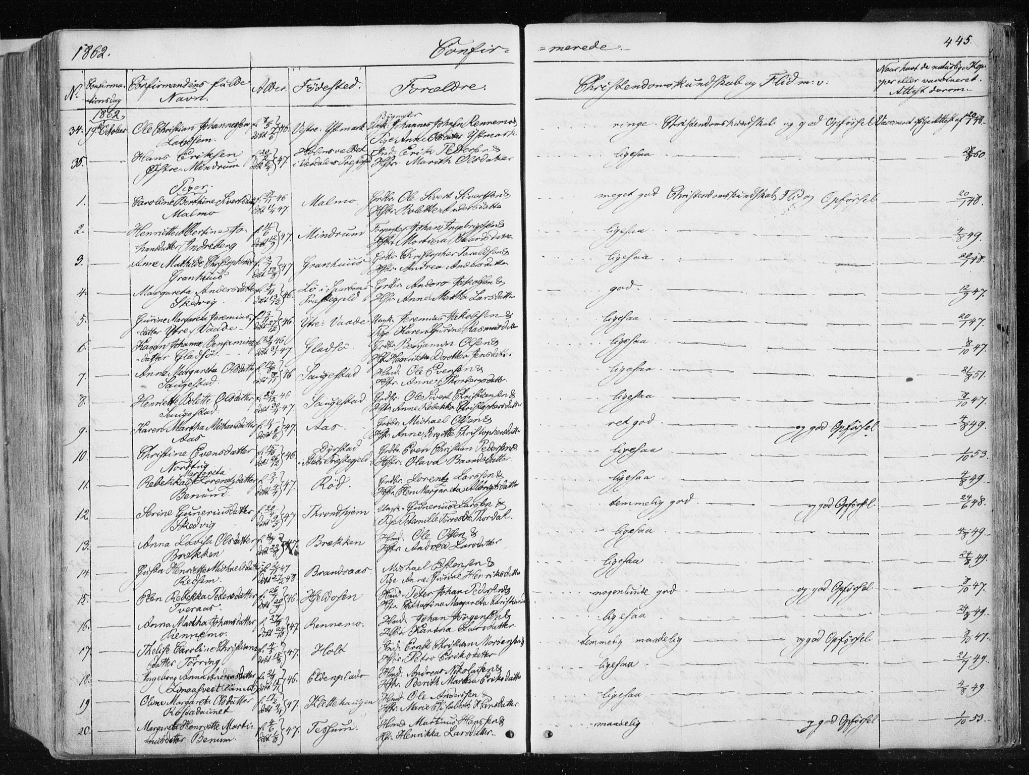 Ministerialprotokoller, klokkerbøker og fødselsregistre - Nord-Trøndelag, SAT/A-1458/741/L0393: Parish register (official) no. 741A07, 1849-1863, p. 445