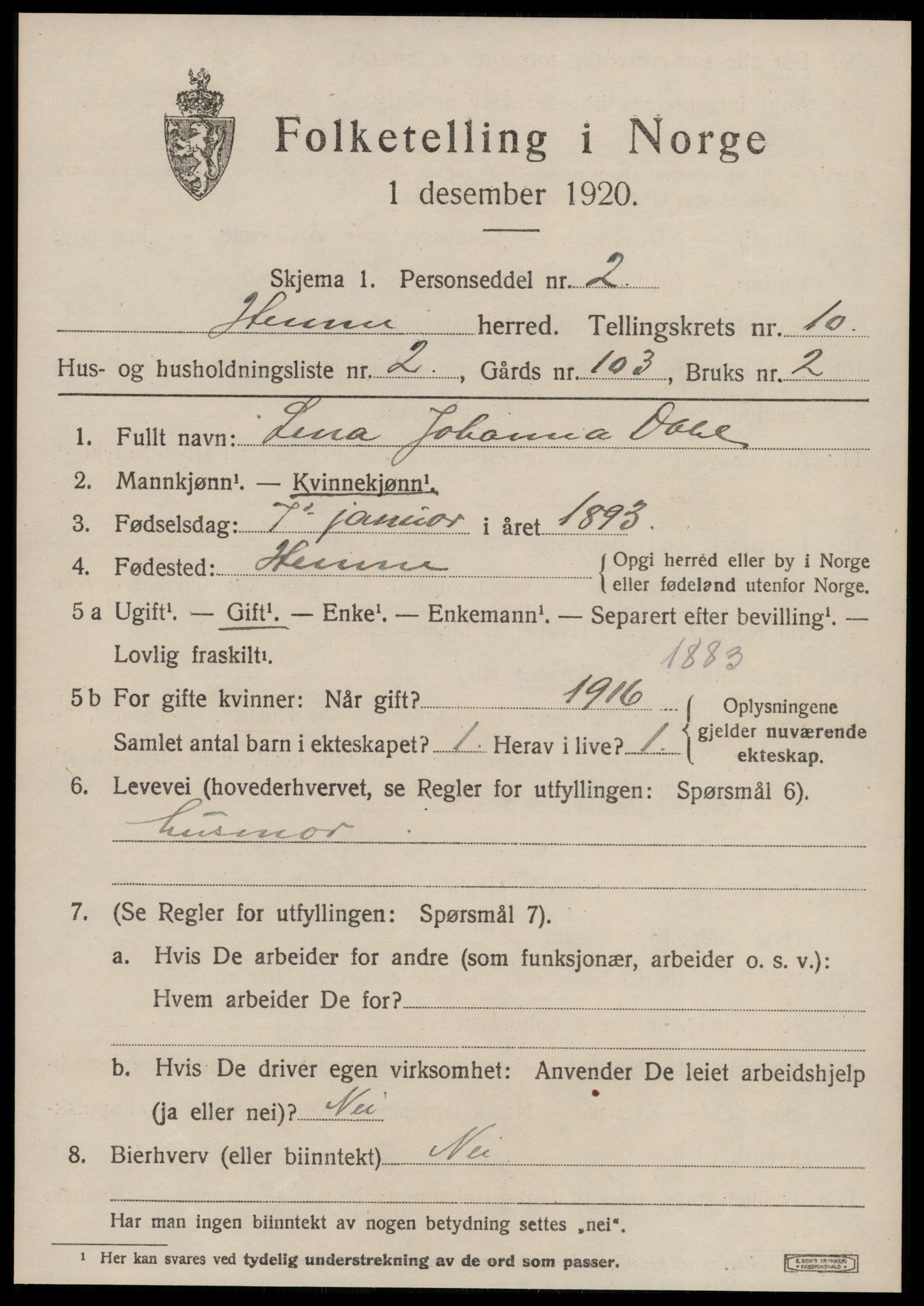 SAT, 1920 census for Hemne, 1920, p. 6132