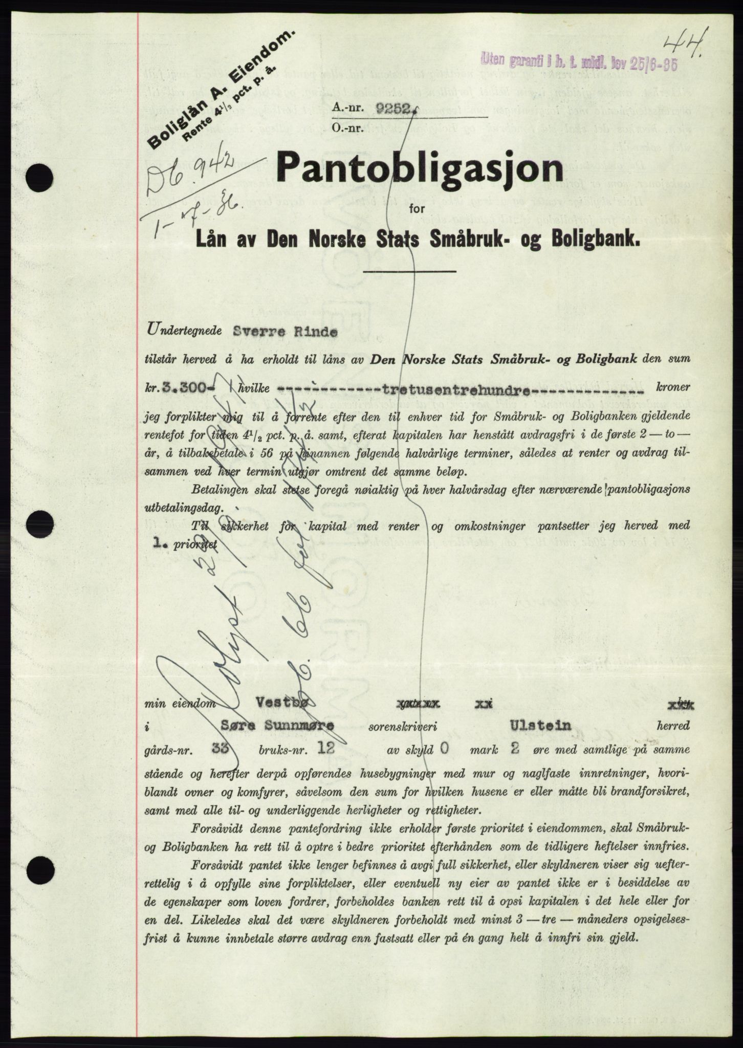 Søre Sunnmøre sorenskriveri, AV/SAT-A-4122/1/2/2C/L0061: Mortgage book no. 55, 1936-1936, Diary no: : 942/1936