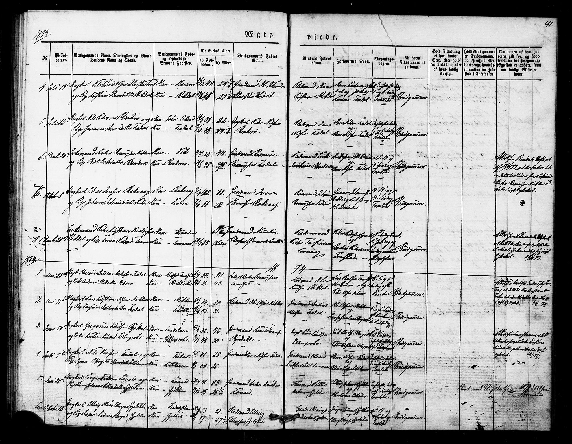 Ministerialprotokoller, klokkerbøker og fødselsregistre - Møre og Romsdal, AV/SAT-A-1454/540/L0540: Parish register (official) no. 540A01, 1872-1883, p. 41