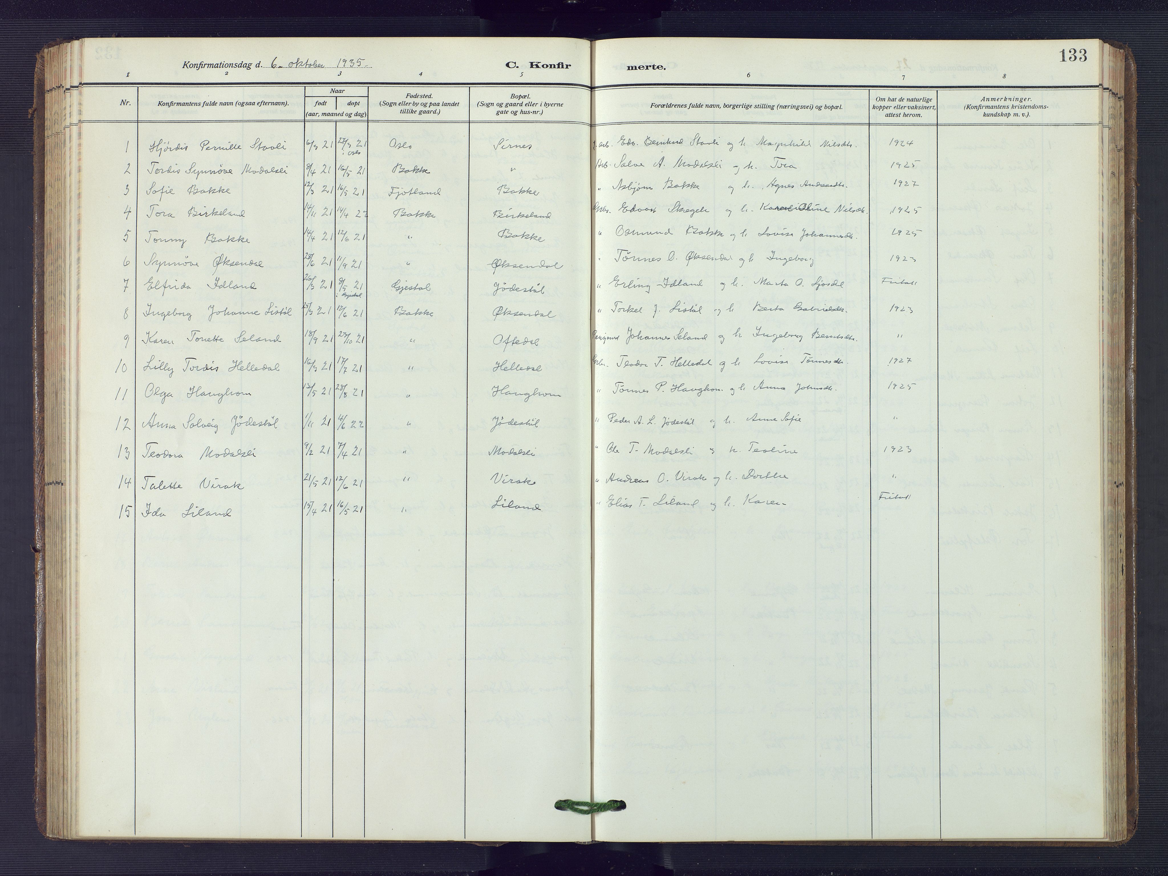 Bakke sokneprestkontor, AV/SAK-1111-0002/F/Fb/Fba/L0004: Parish register (copy) no. B 4, 1911-1946, p. 133