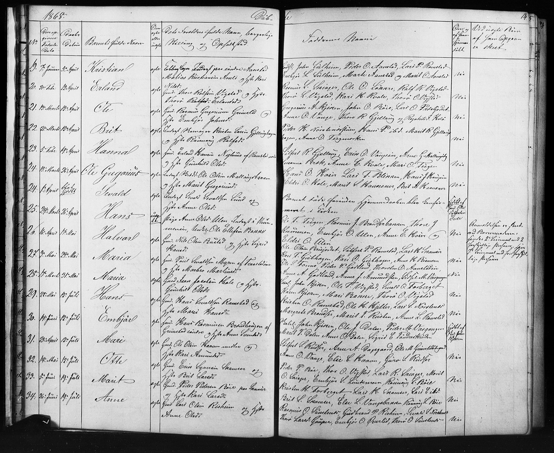 Skjåk prestekontor, AV/SAH-PREST-072/H/Ha/Hab/L0001: Parish register (copy) no. 1, 1865-1893, p. 14