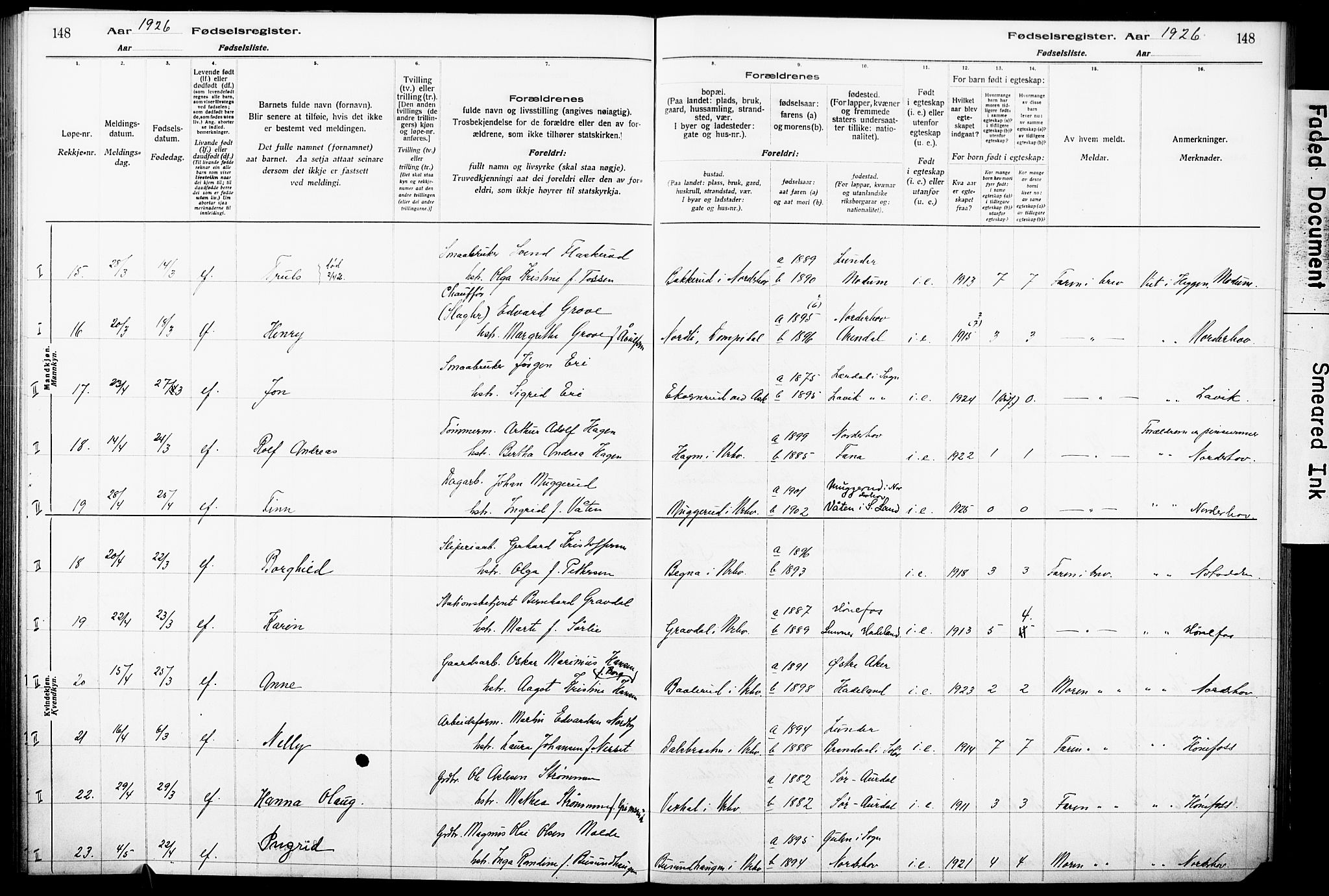 Norderhov kirkebøker, AV/SAKO-A-237/J/Ja/L0001: Birth register no. 1, 1916-1930, p. 148