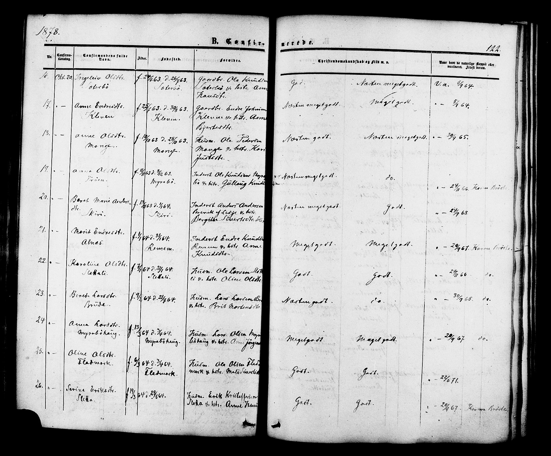 Ministerialprotokoller, klokkerbøker og fødselsregistre - Møre og Romsdal, AV/SAT-A-1454/546/L0594: Parish register (official) no. 546A02, 1854-1882, p. 122