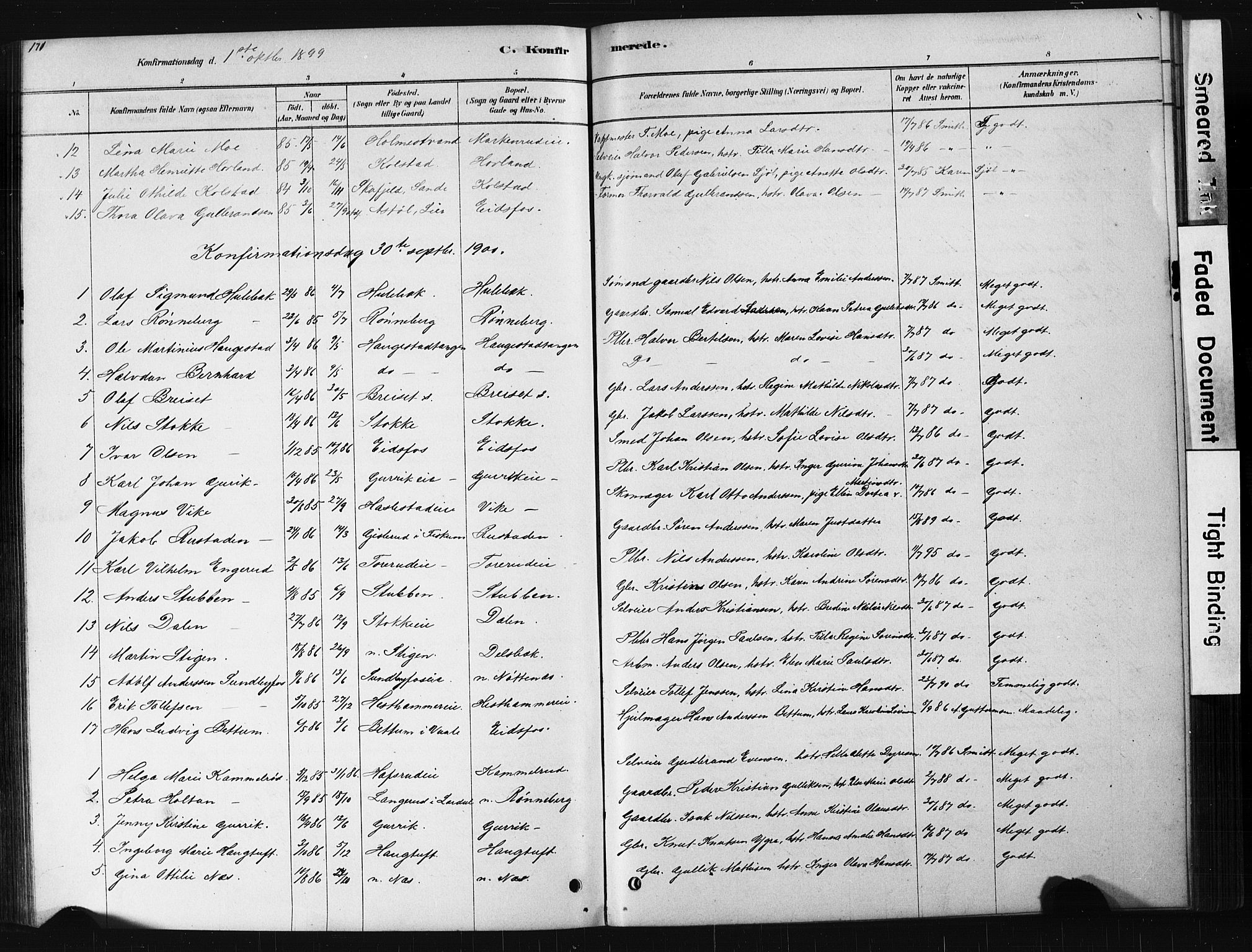 Hof kirkebøker, SAKO/A-64/G/Ga/L0004: Parish register (copy) no. I 4, 1878-1930, p. 171