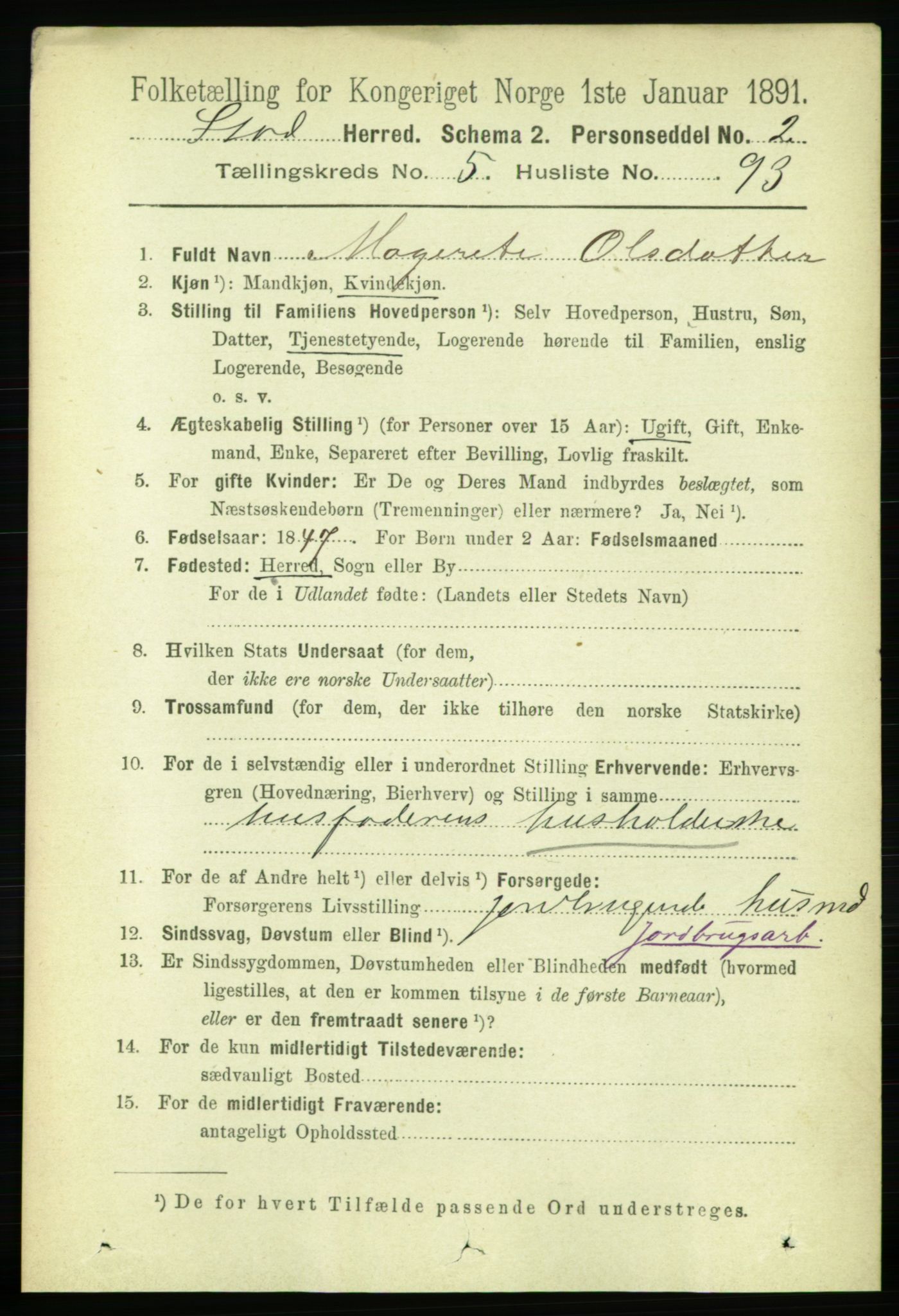 RA, 1891 census for 1734 Stod, 1891, p. 2843