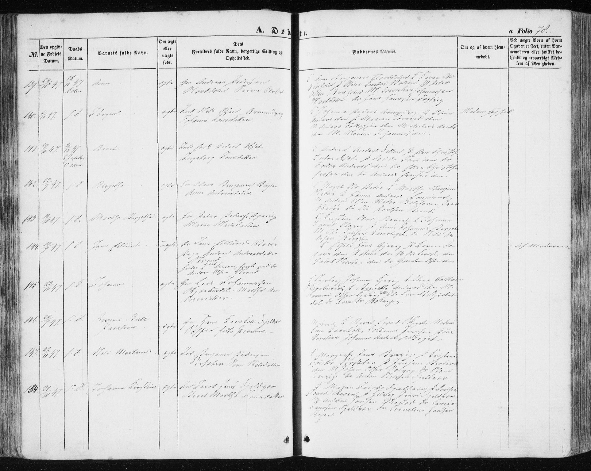 Ministerialprotokoller, klokkerbøker og fødselsregistre - Sør-Trøndelag, SAT/A-1456/634/L0529: Parish register (official) no. 634A05, 1843-1851, p. 78