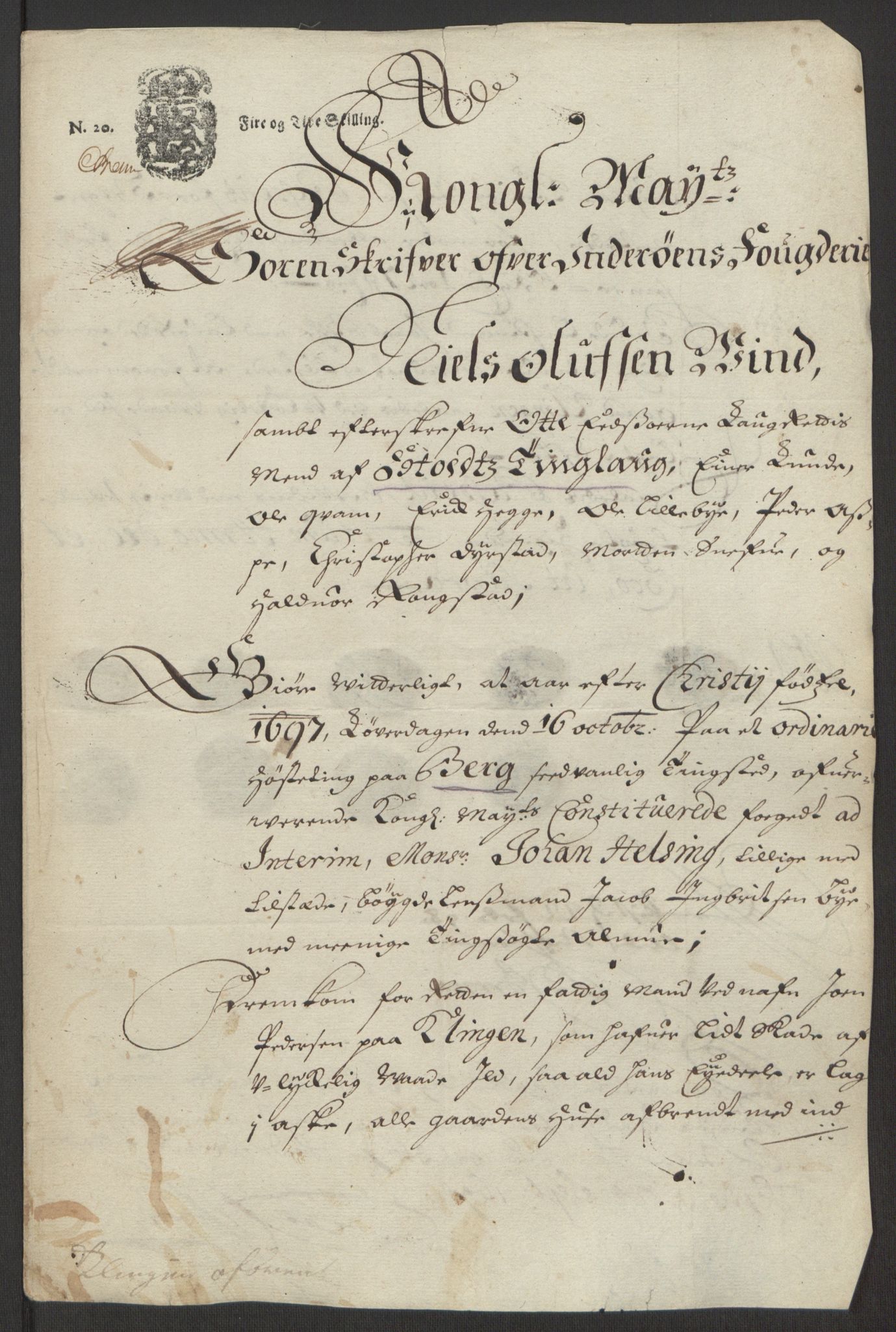 Rentekammeret inntil 1814, Reviderte regnskaper, Fogderegnskap, AV/RA-EA-4092/R63/L4309: Fogderegnskap Inderøy, 1695-1697, p. 529