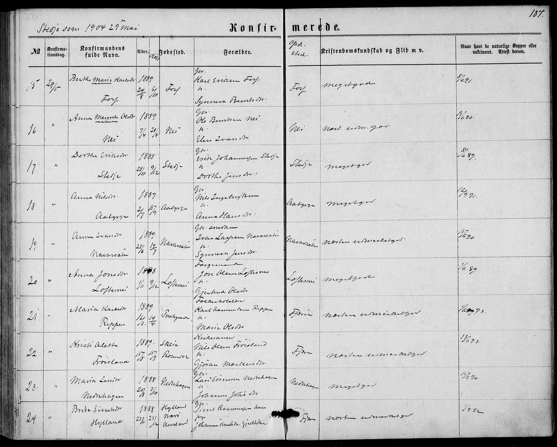 Sogndal sokneprestembete, AV/SAB-A-81301/H/Haa/Haaa/L0015: Parish register (official) no. A 15, 1871-1904, p. 187