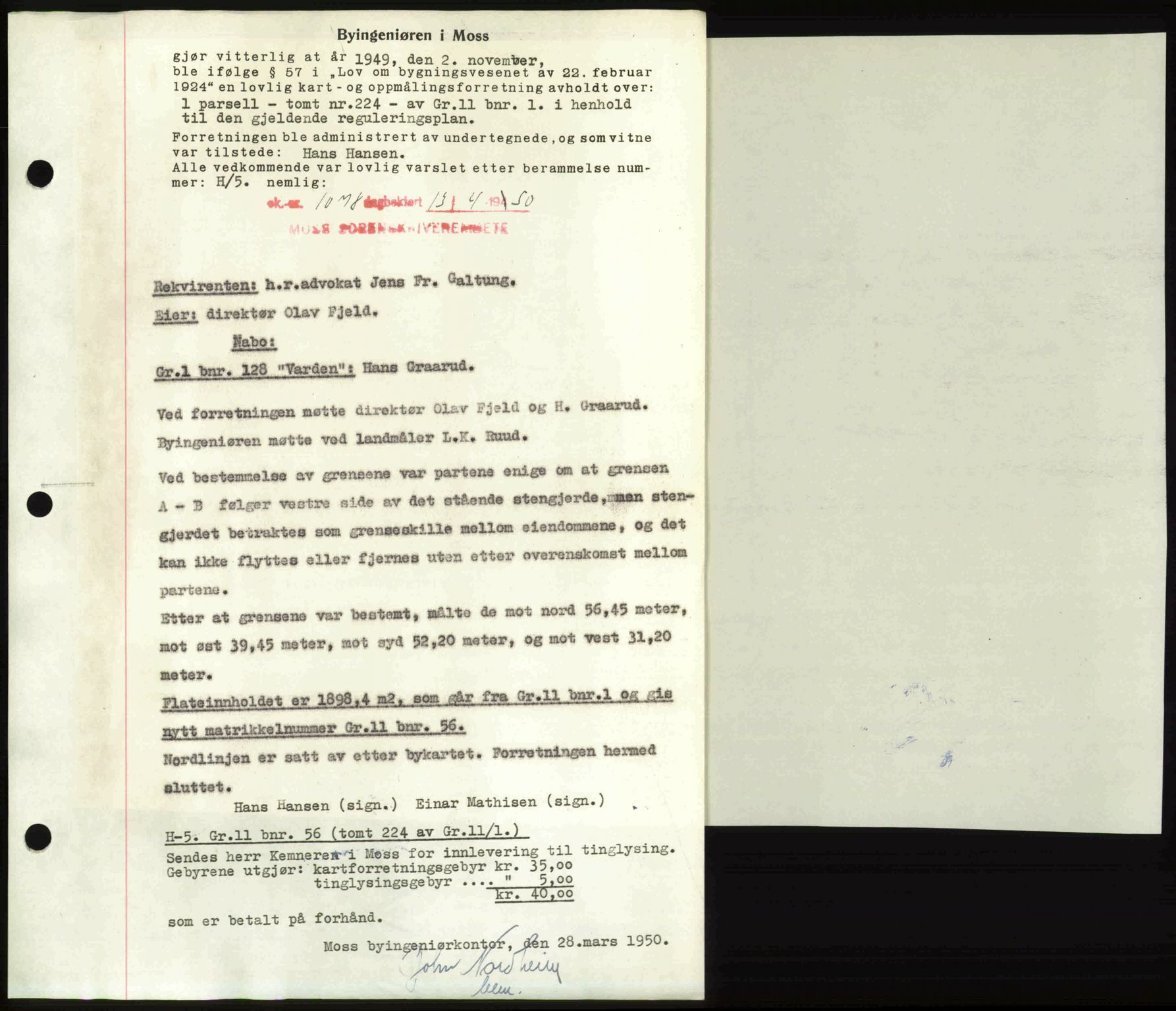 Moss sorenskriveri, SAO/A-10168: Mortgage book no. A25, 1950-1950, Diary no: : 1078/1950