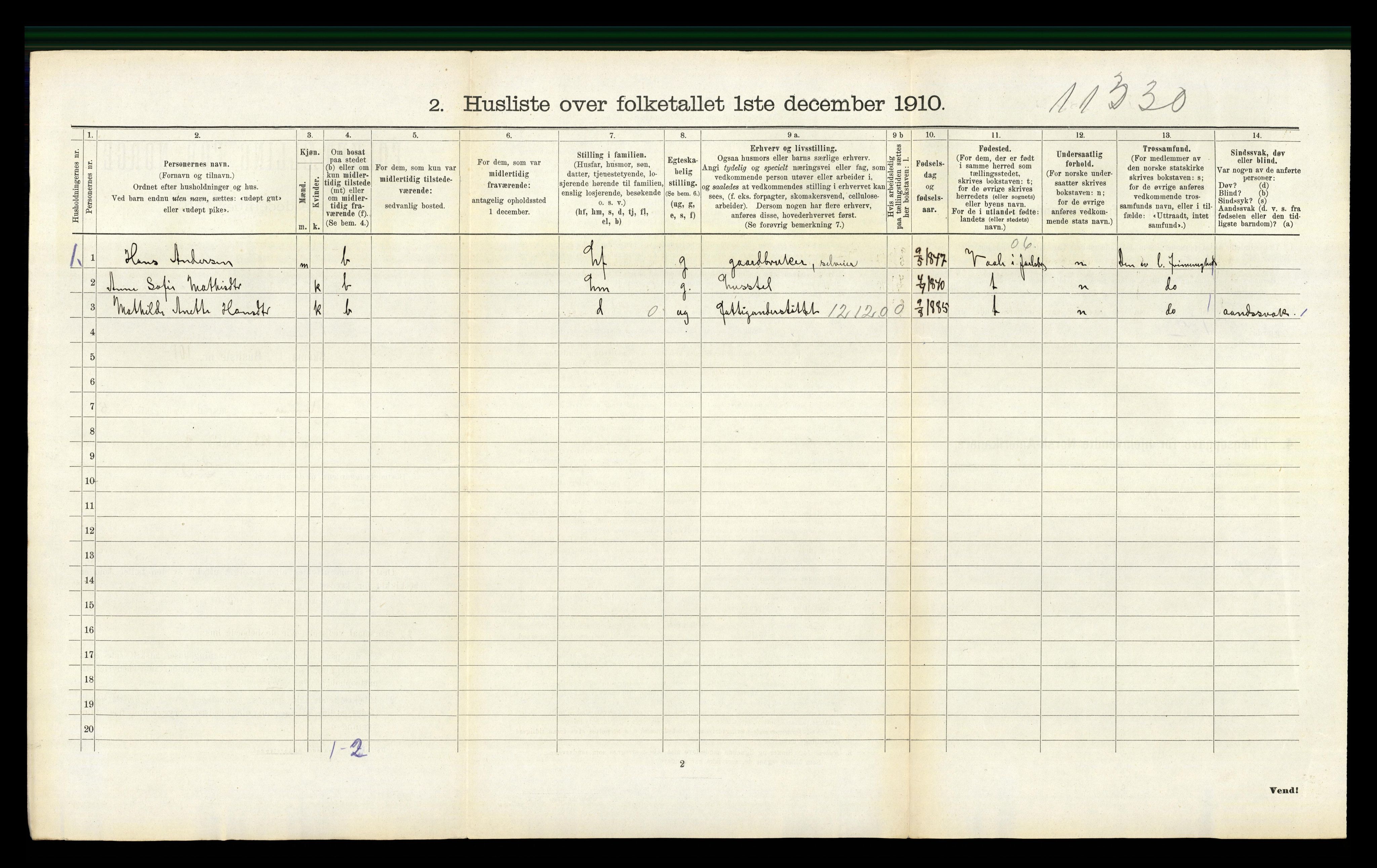 RA, 1910 census for Ramnes, 1910, p. 919