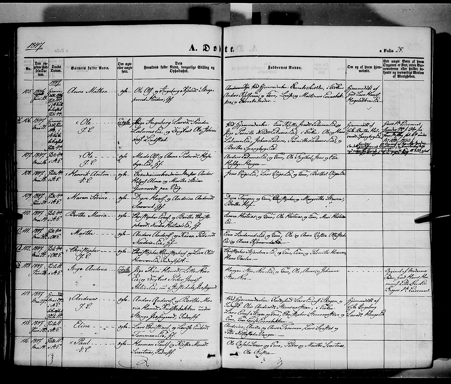 Stange prestekontor, AV/SAH-PREST-002/K/L0011: Parish register (official) no. 11, 1846-1852, p. 28