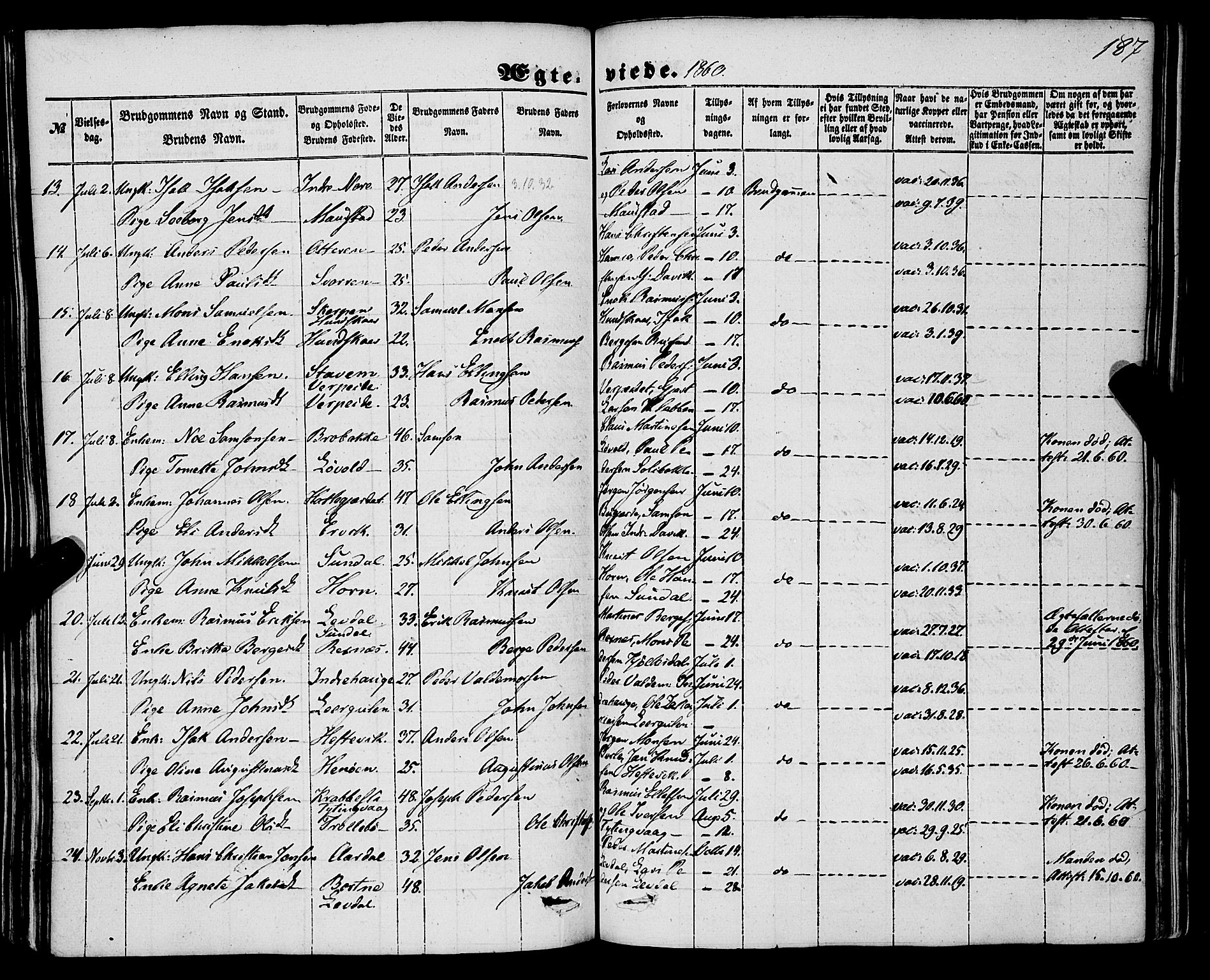 Davik sokneprestembete, AV/SAB-A-79701/H/Haa/Haaa/L0005: Parish register (official) no. A 5, 1850-1866, p. 187