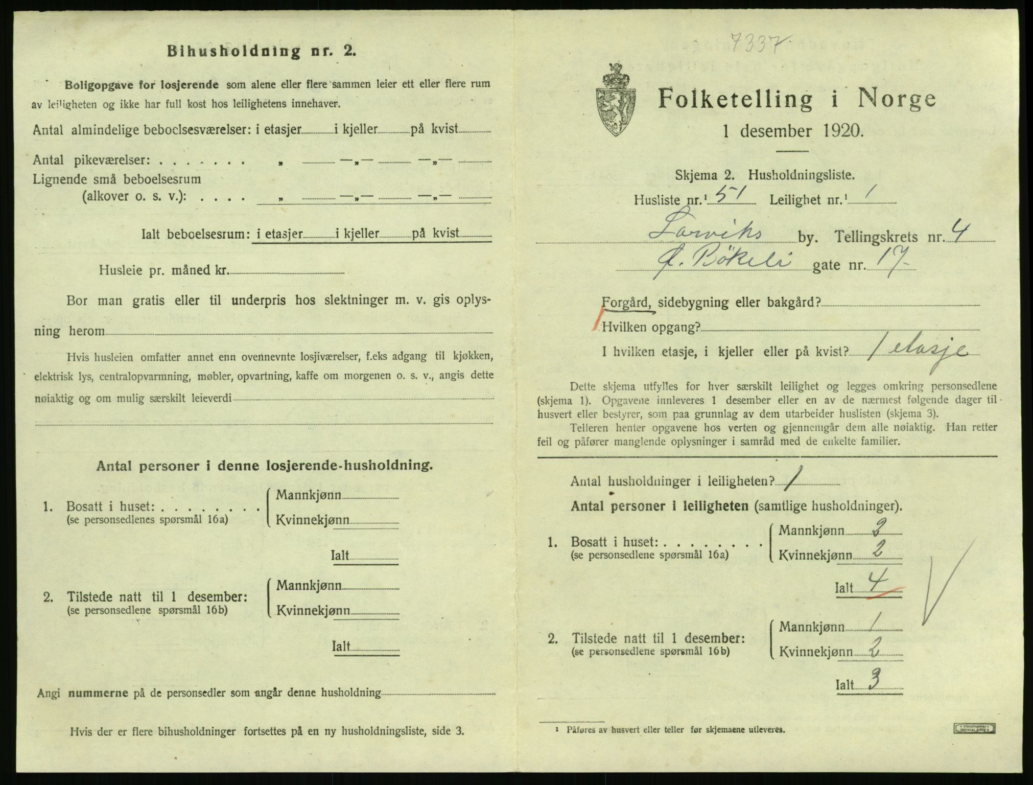 SAKO, 1920 census for Larvik, 1920, p. 4398