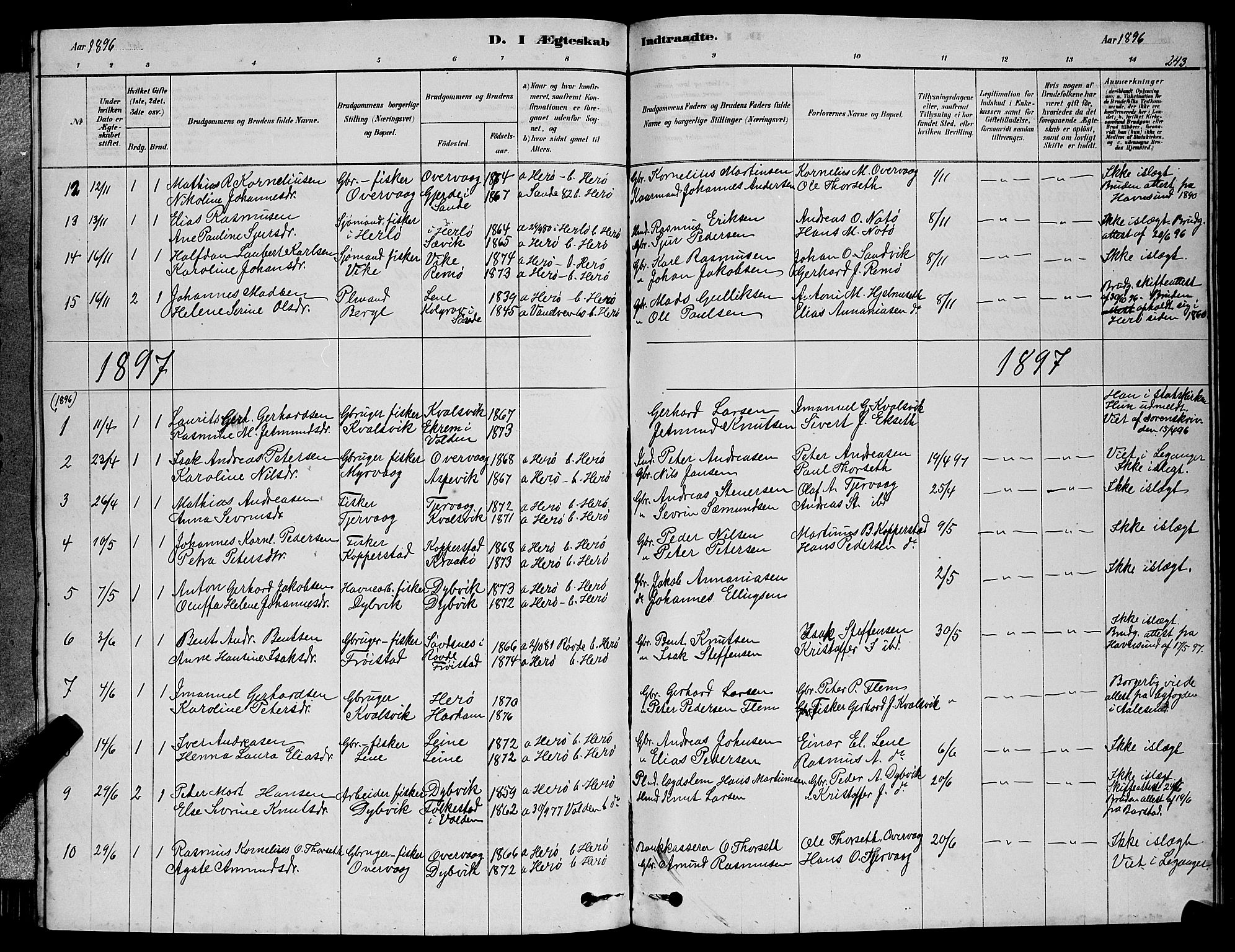 Ministerialprotokoller, klokkerbøker og fødselsregistre - Møre og Romsdal, SAT/A-1454/507/L0081: Parish register (copy) no. 507C04, 1878-1898, p. 243