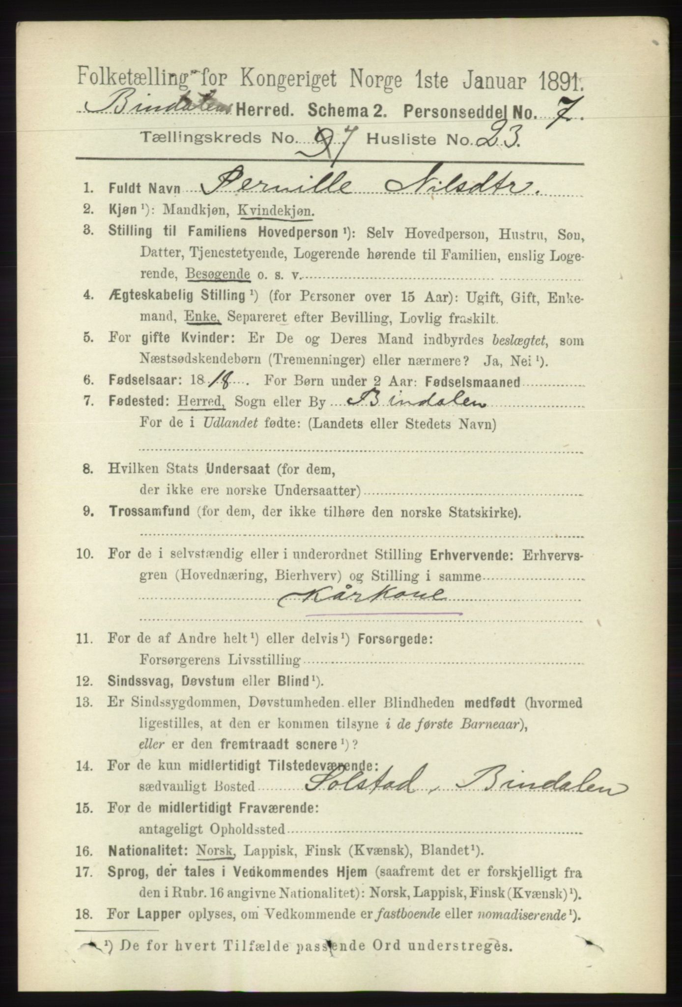 RA, 1891 census for 1811 Bindal, 1891, p. 2403