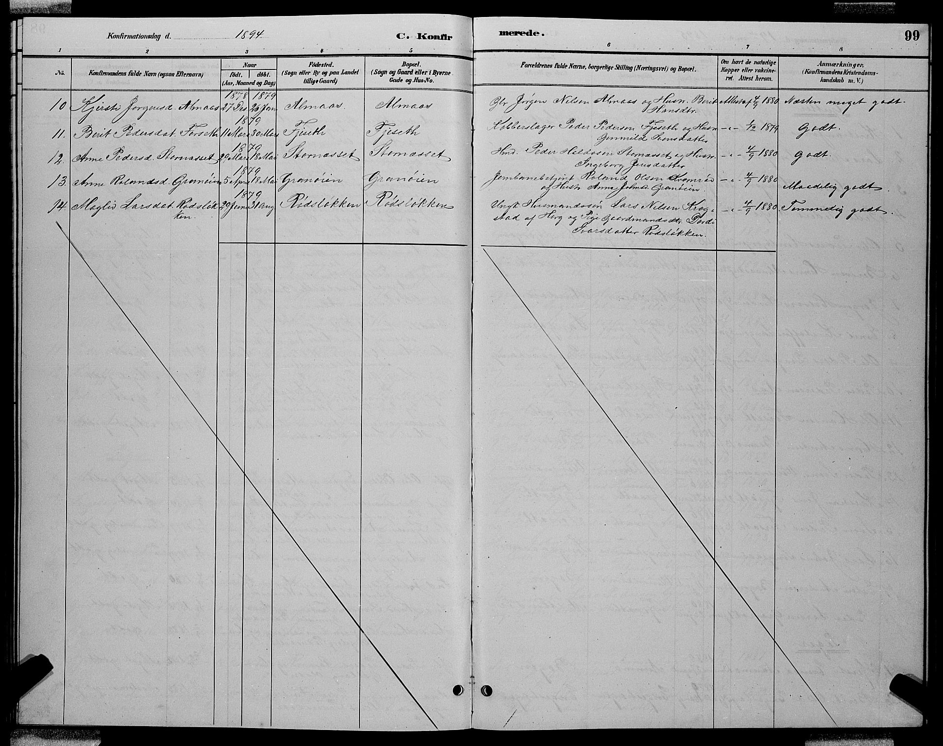 Ministerialprotokoller, klokkerbøker og fødselsregistre - Sør-Trøndelag, AV/SAT-A-1456/688/L1028: Parish register (copy) no. 688C03, 1889-1899, p. 99