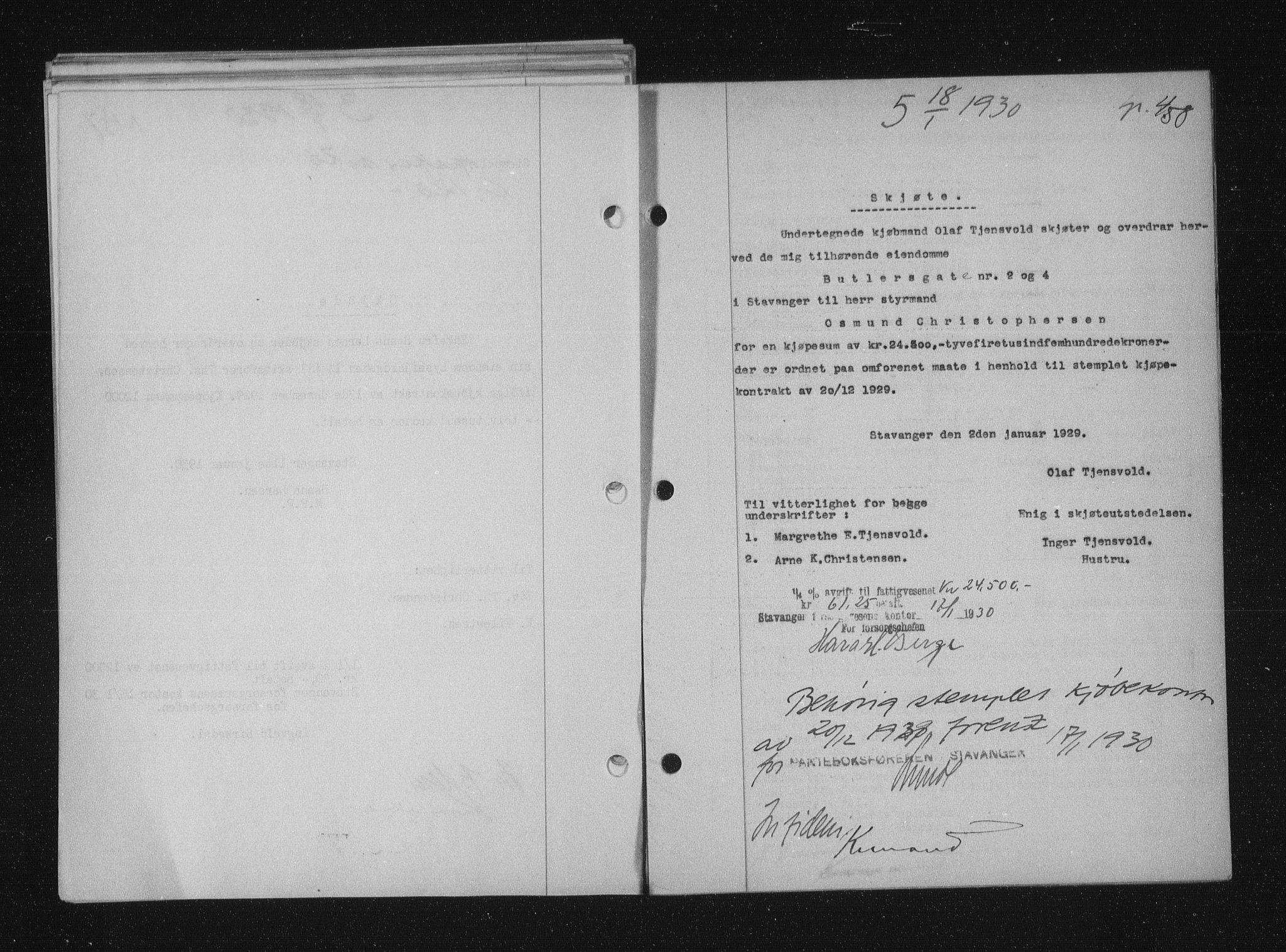 Stavanger byfogd, SAST/A-101408/001/4/41/410/410BB/L0056: Mortgage book no. 44, 1929-1930, Deed date: 18.01.1930