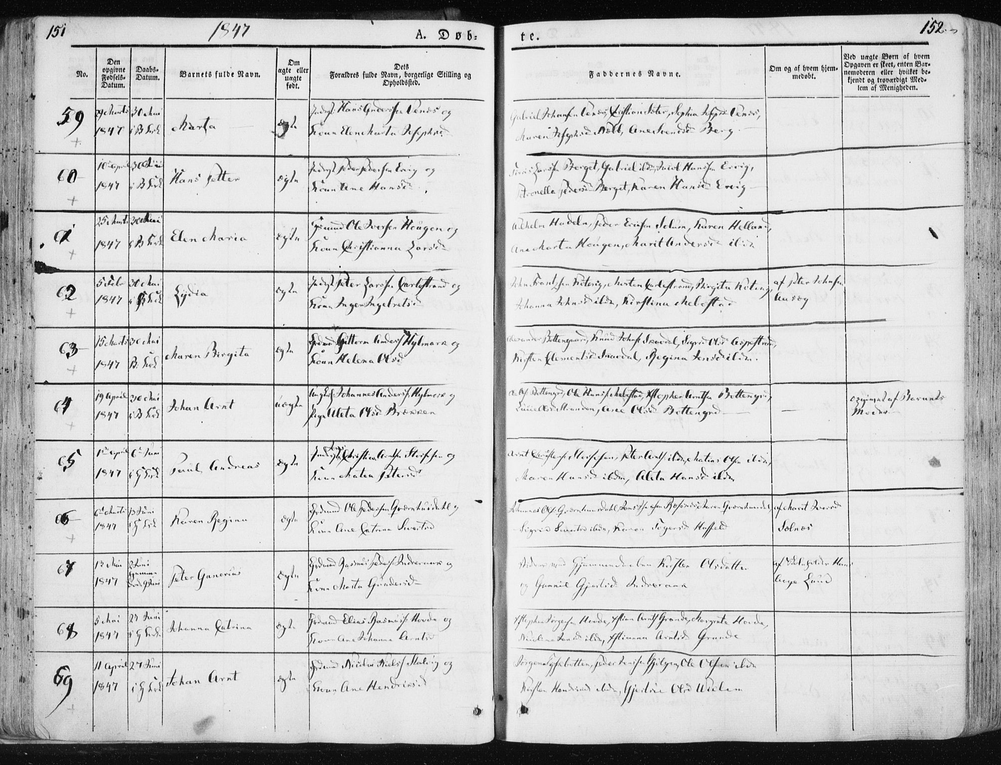 Ministerialprotokoller, klokkerbøker og fødselsregistre - Sør-Trøndelag, SAT/A-1456/659/L0736: Parish register (official) no. 659A06, 1842-1856, p. 151-152