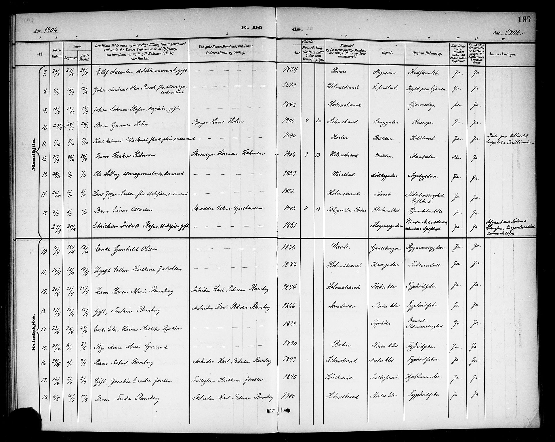 Holmestrand kirkebøker, SAKO/A-346/G/Ga/L0006: Parish register (copy) no. 6, 1901-1923, p. 197