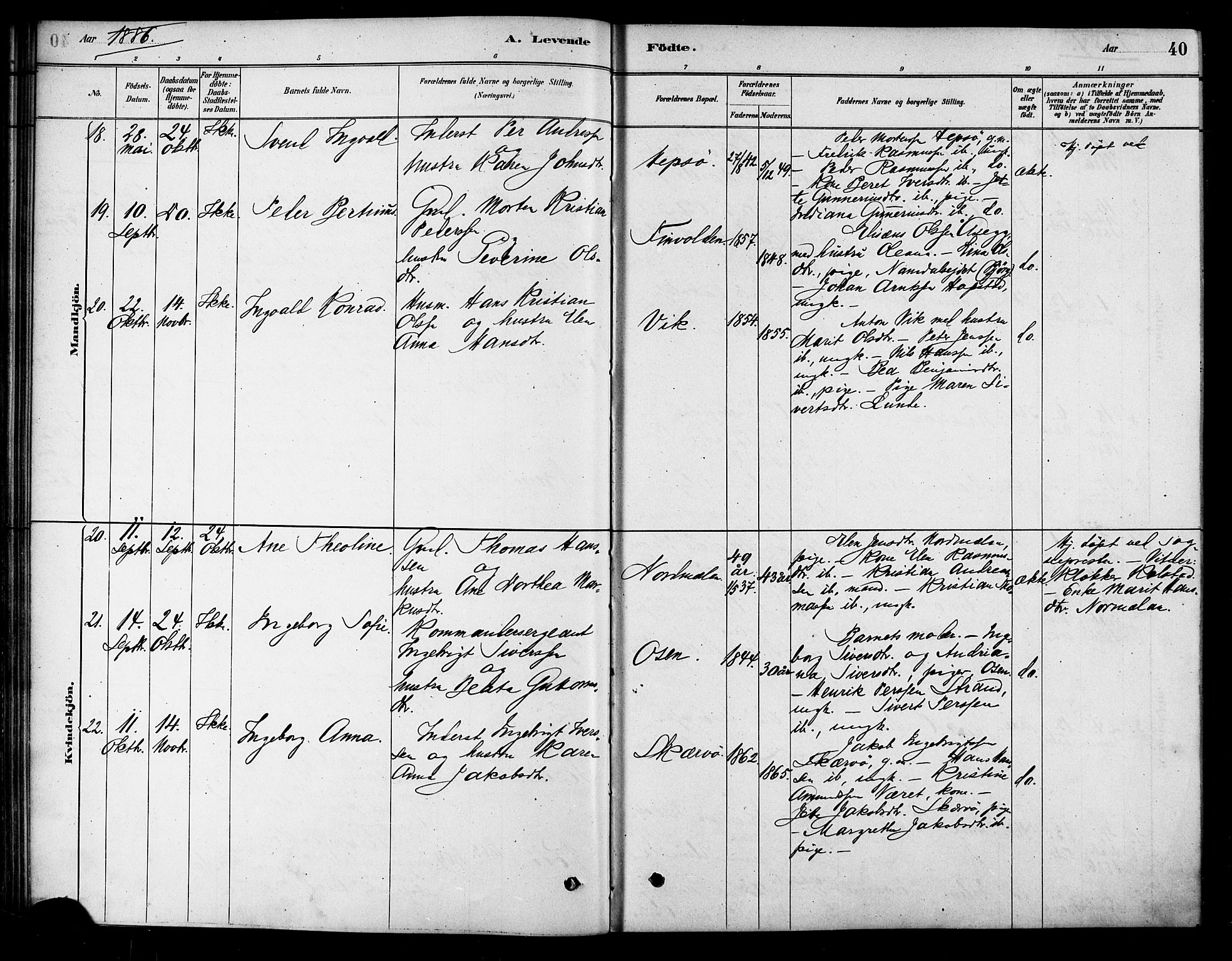 Ministerialprotokoller, klokkerbøker og fødselsregistre - Sør-Trøndelag, SAT/A-1456/658/L0722: Parish register (official) no. 658A01, 1879-1896, p. 40