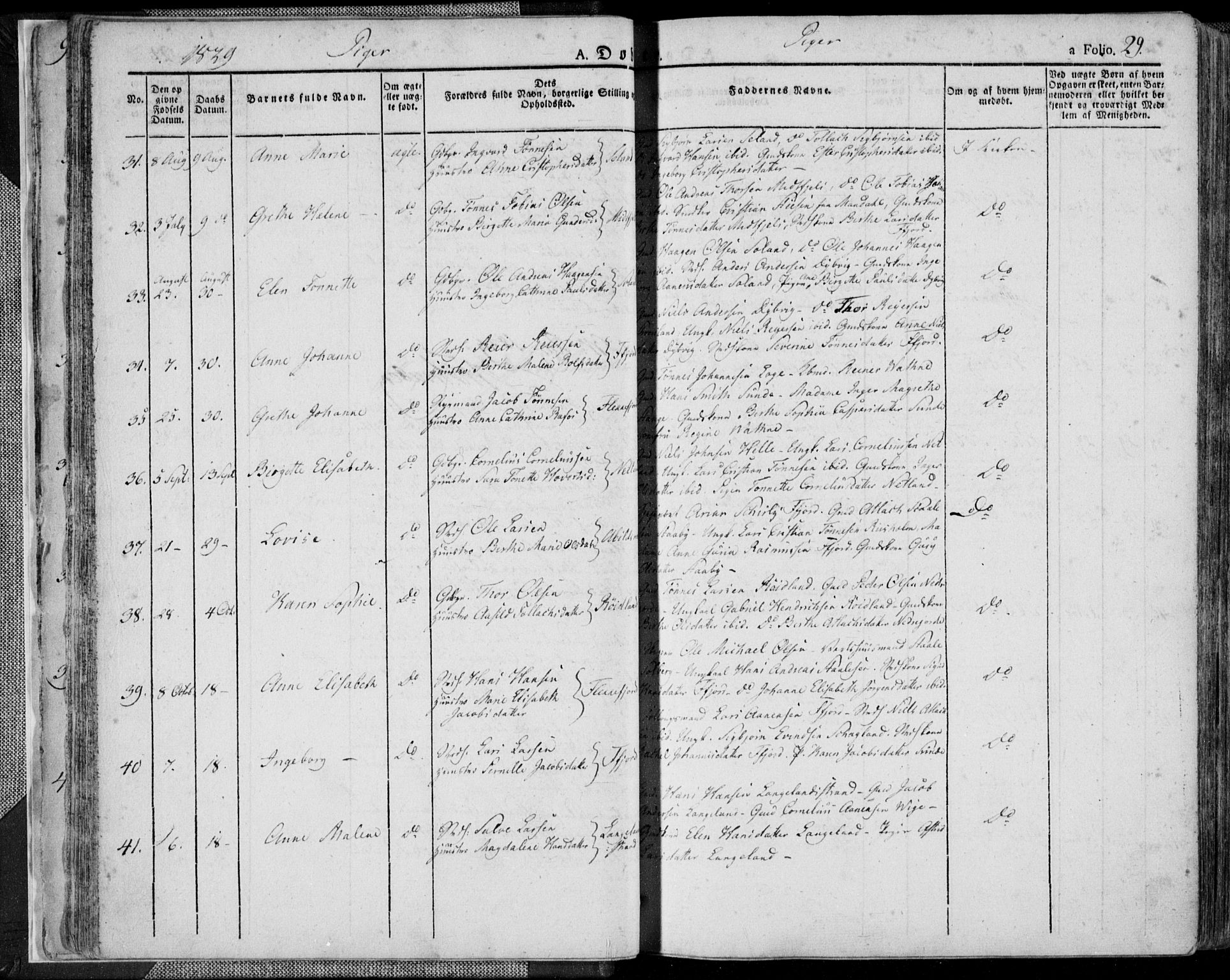 Flekkefjord sokneprestkontor, AV/SAK-1111-0012/F/Fa/Fac/L0003: Parish register (official) no. A 3, 1826-1841, p. 29