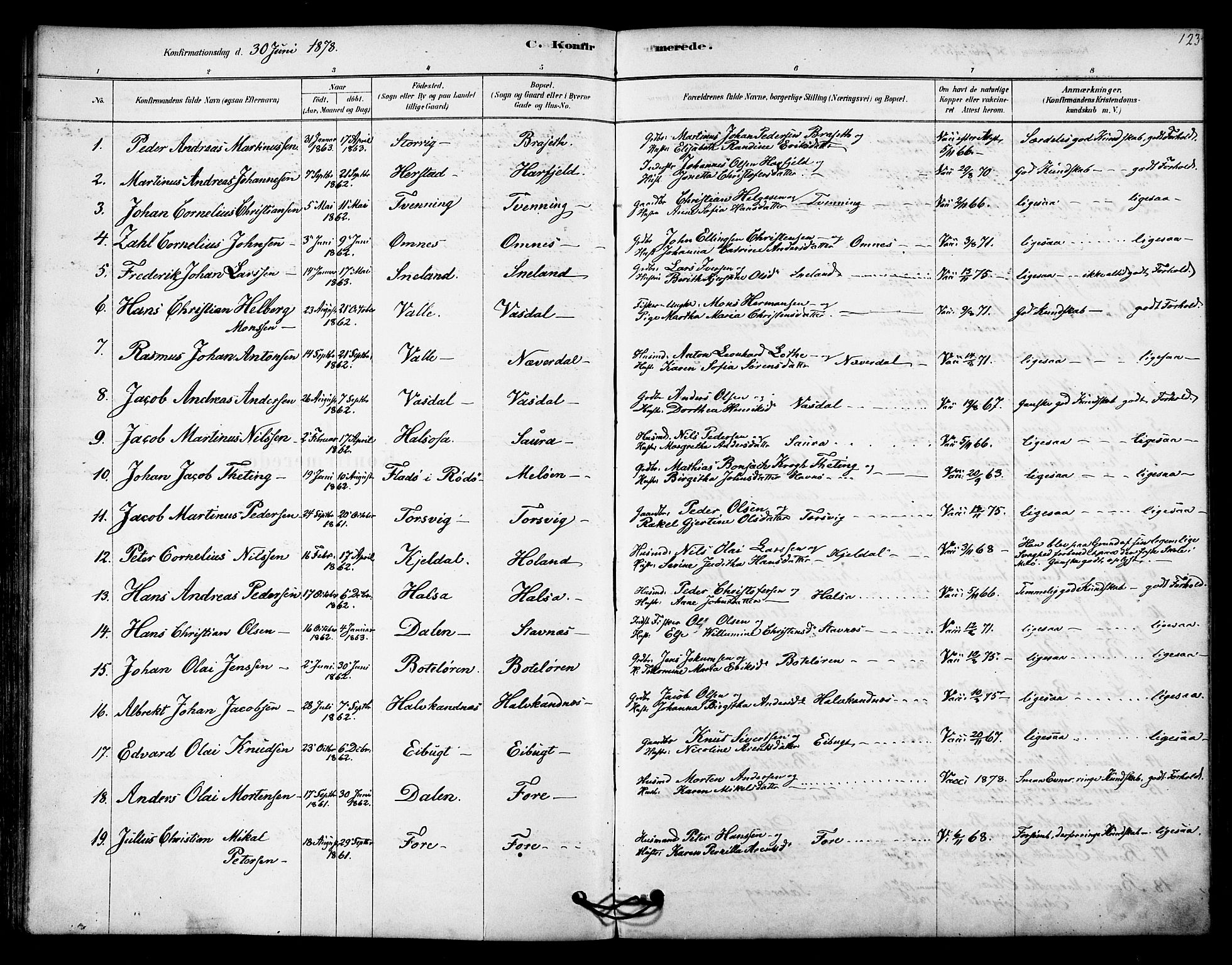 Ministerialprotokoller, klokkerbøker og fødselsregistre - Nordland, SAT/A-1459/843/L0626: Parish register (official) no. 843A01, 1878-1907, p. 123