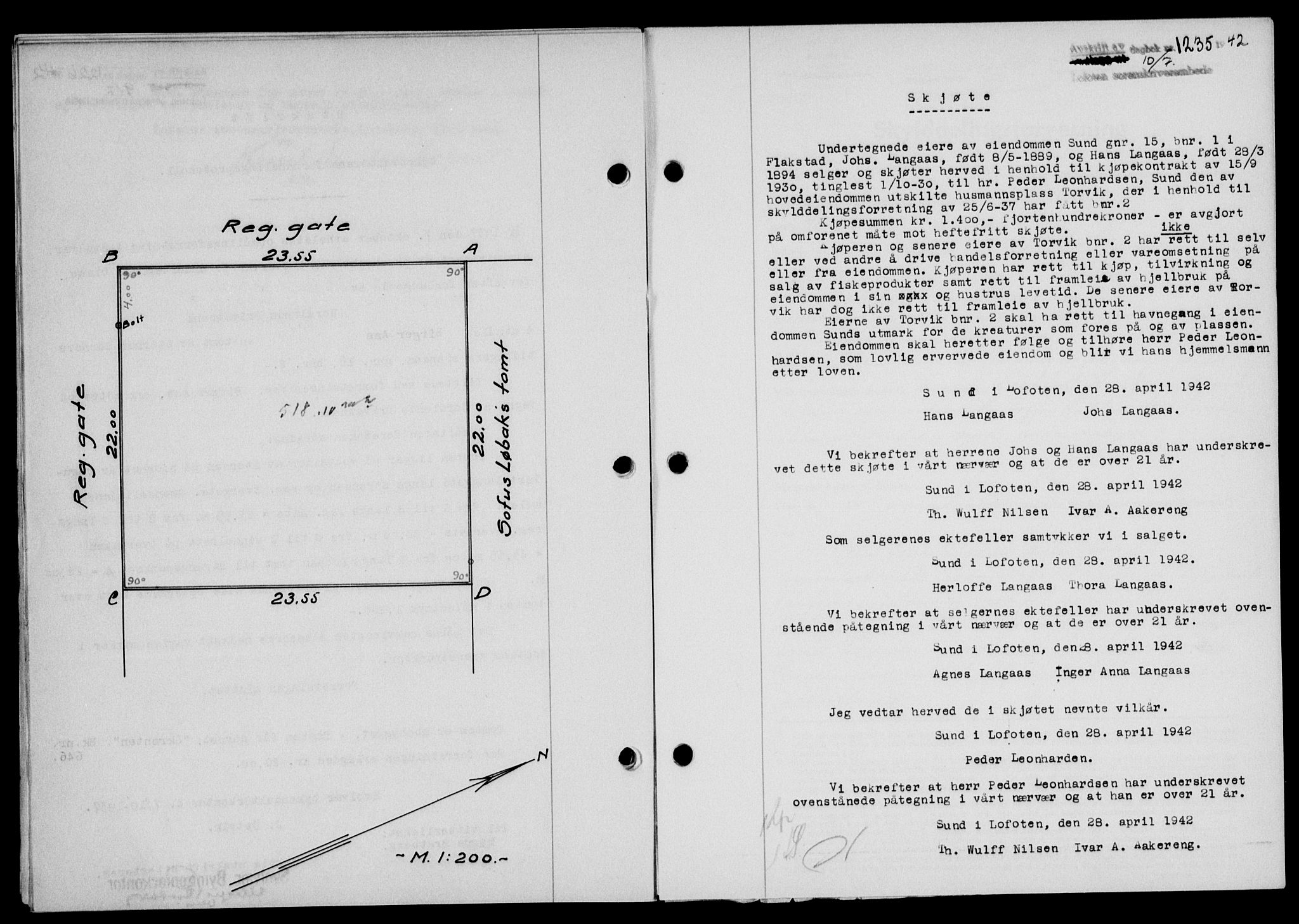 Lofoten sorenskriveri, SAT/A-0017/1/2/2C/L0010a: Mortgage book no. 10a, 1942-1943, Diary no: : 1235/1942