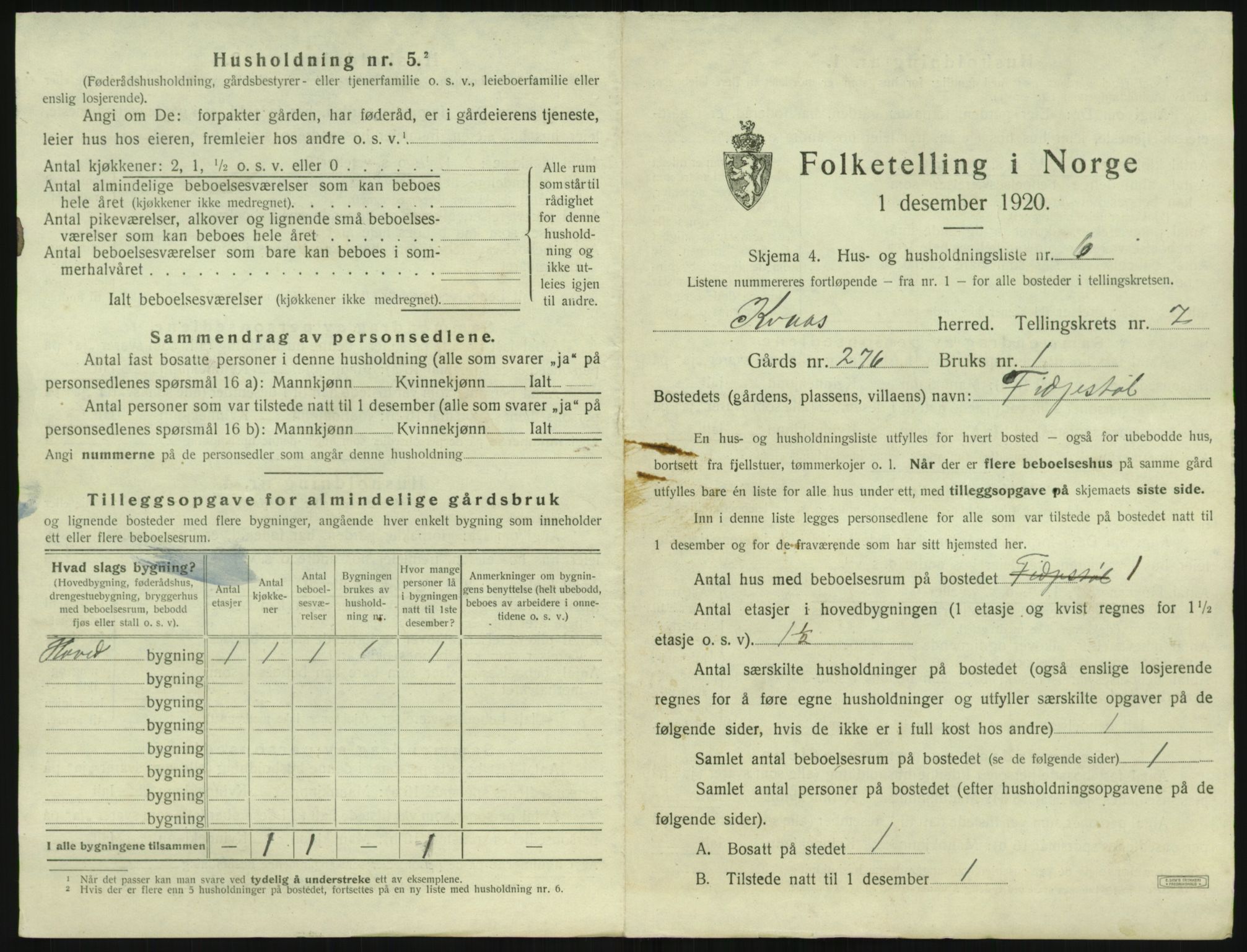 SAK, 1920 census for Kvås, 1920, p. 352