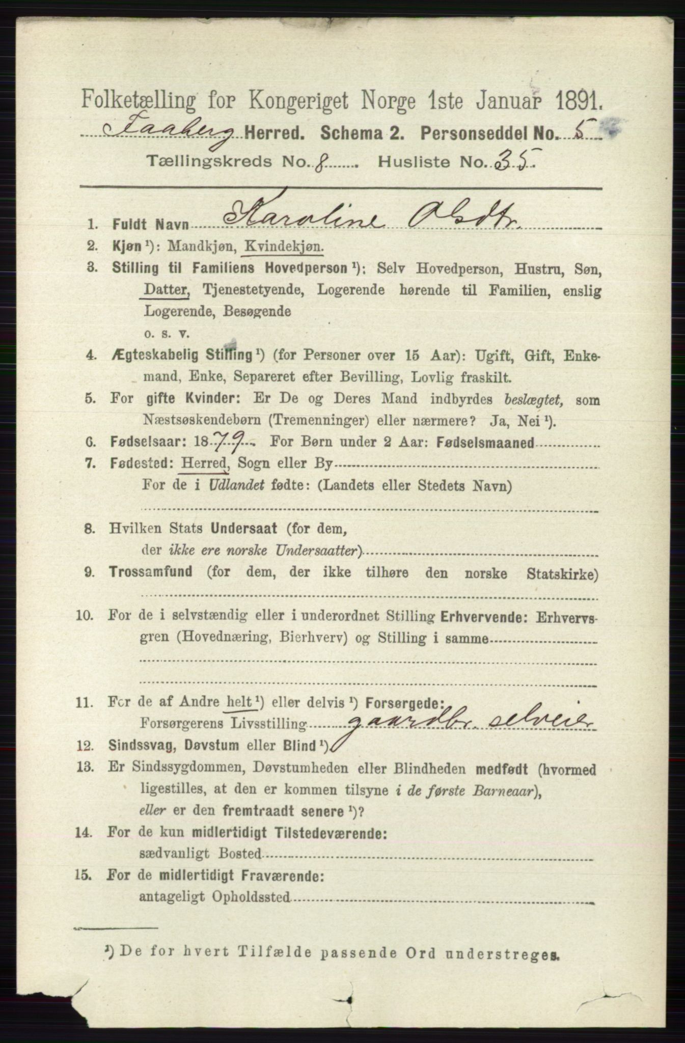 RA, 1891 census for 0524 Fåberg, 1891, p. 3576