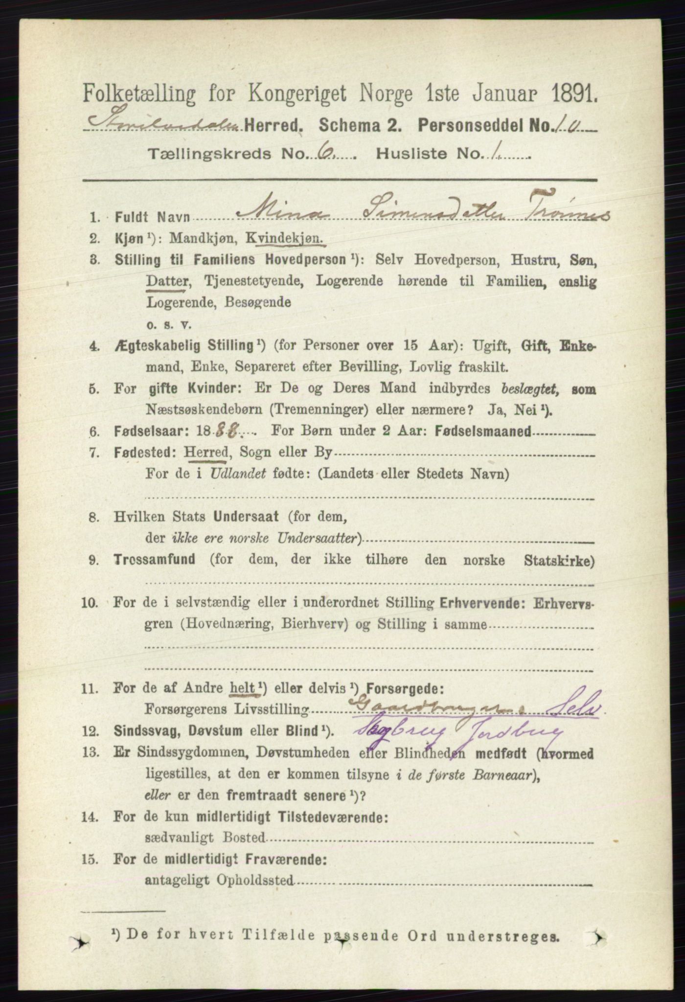 RA, 1891 census for 0430 Stor-Elvdal, 1891, p. 2110